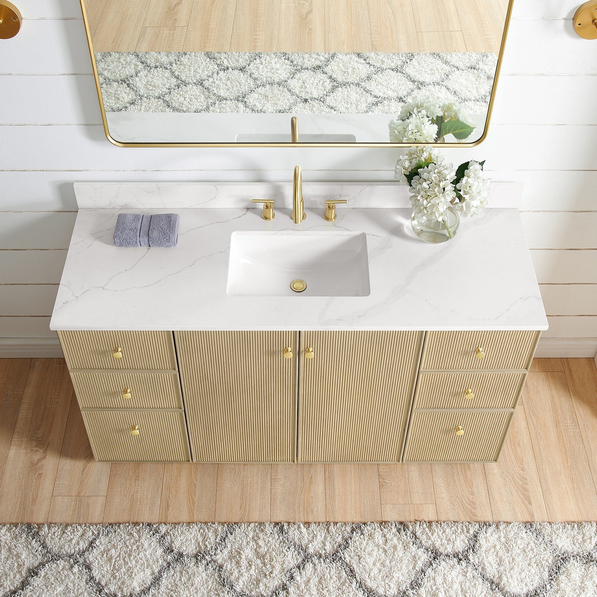 Meuble-lavabo Oza avec dessus en pierre de quartz sans miroir