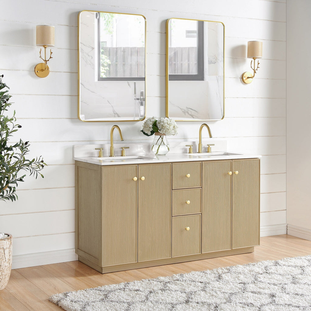 Meuble-lavabo Oza avec dessus en pierre de quartz sans miroir