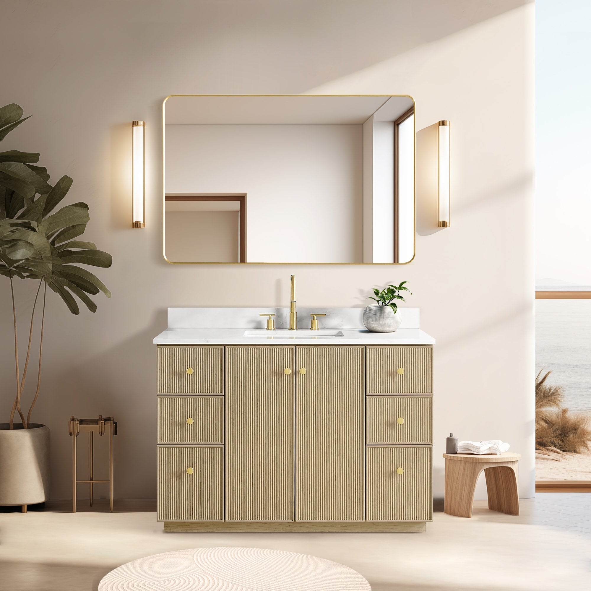 Meuble-lavabo Oza avec dessus en pierre de quartz sans miroir