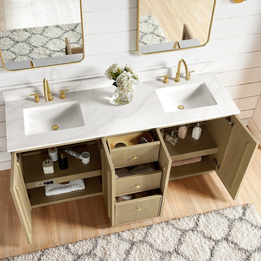 Meuble-lavabo Oza avec dessus en pierre de quartz sans miroir