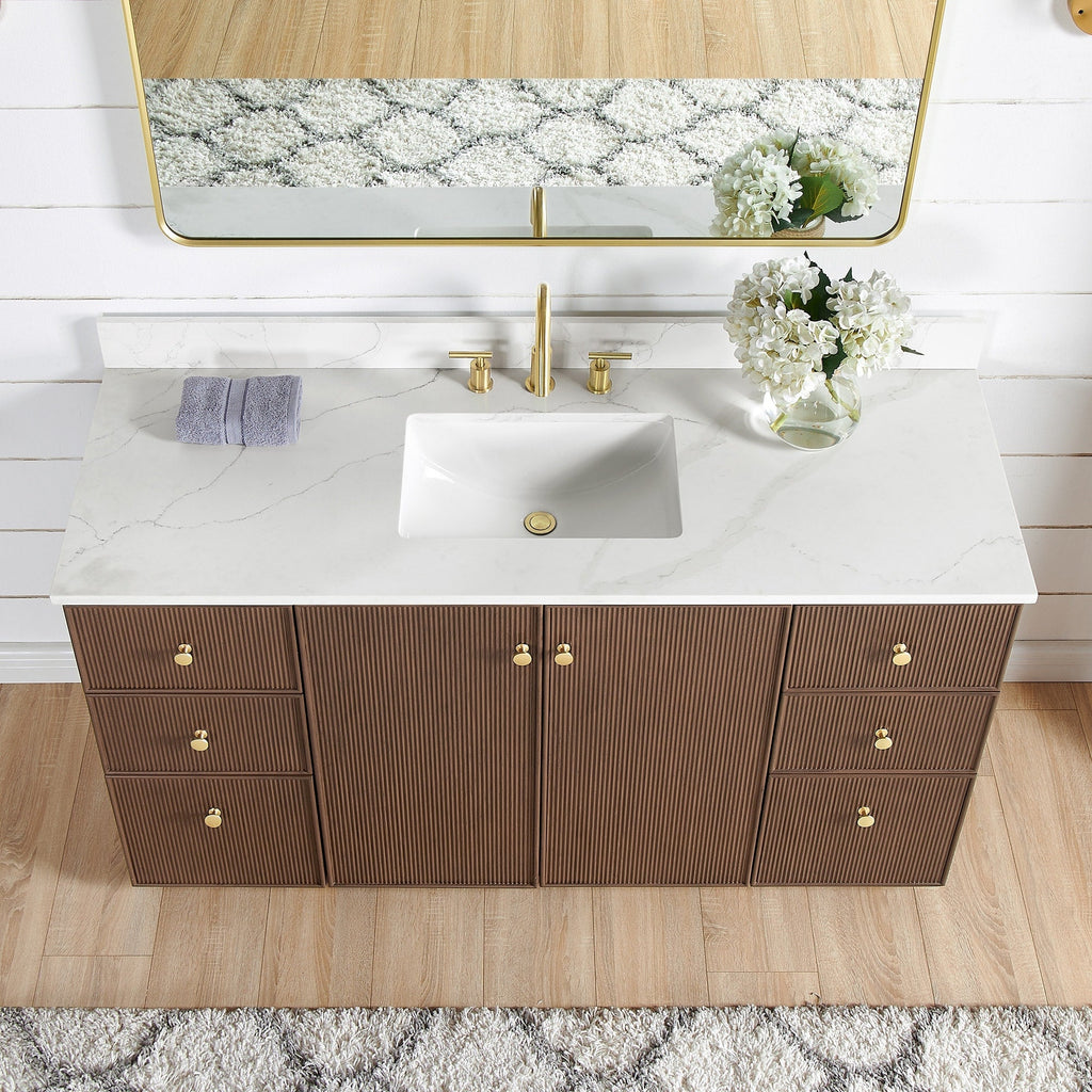 Meuble-lavabo Oza avec dessus en pierre de quartz sans miroir