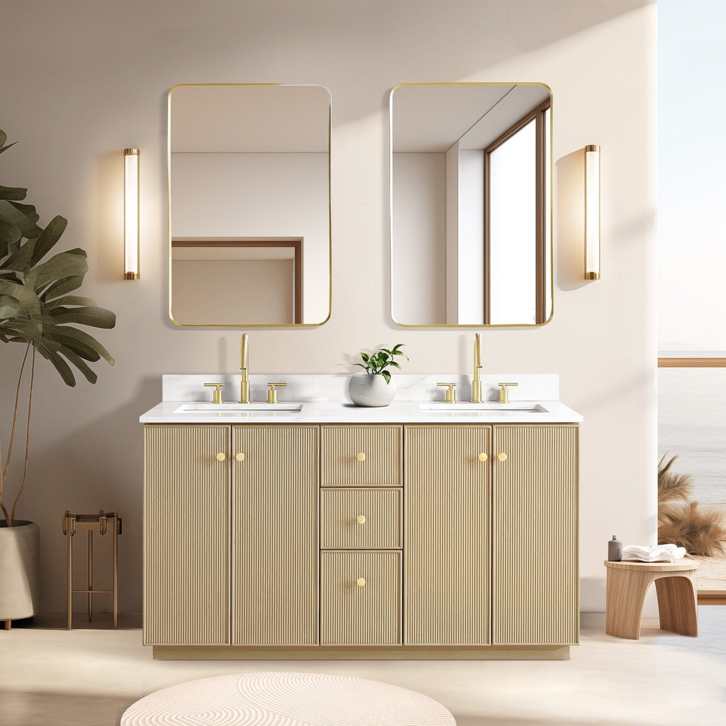 Meuble-lavabo Oza avec dessus en pierre de quartz sans miroir