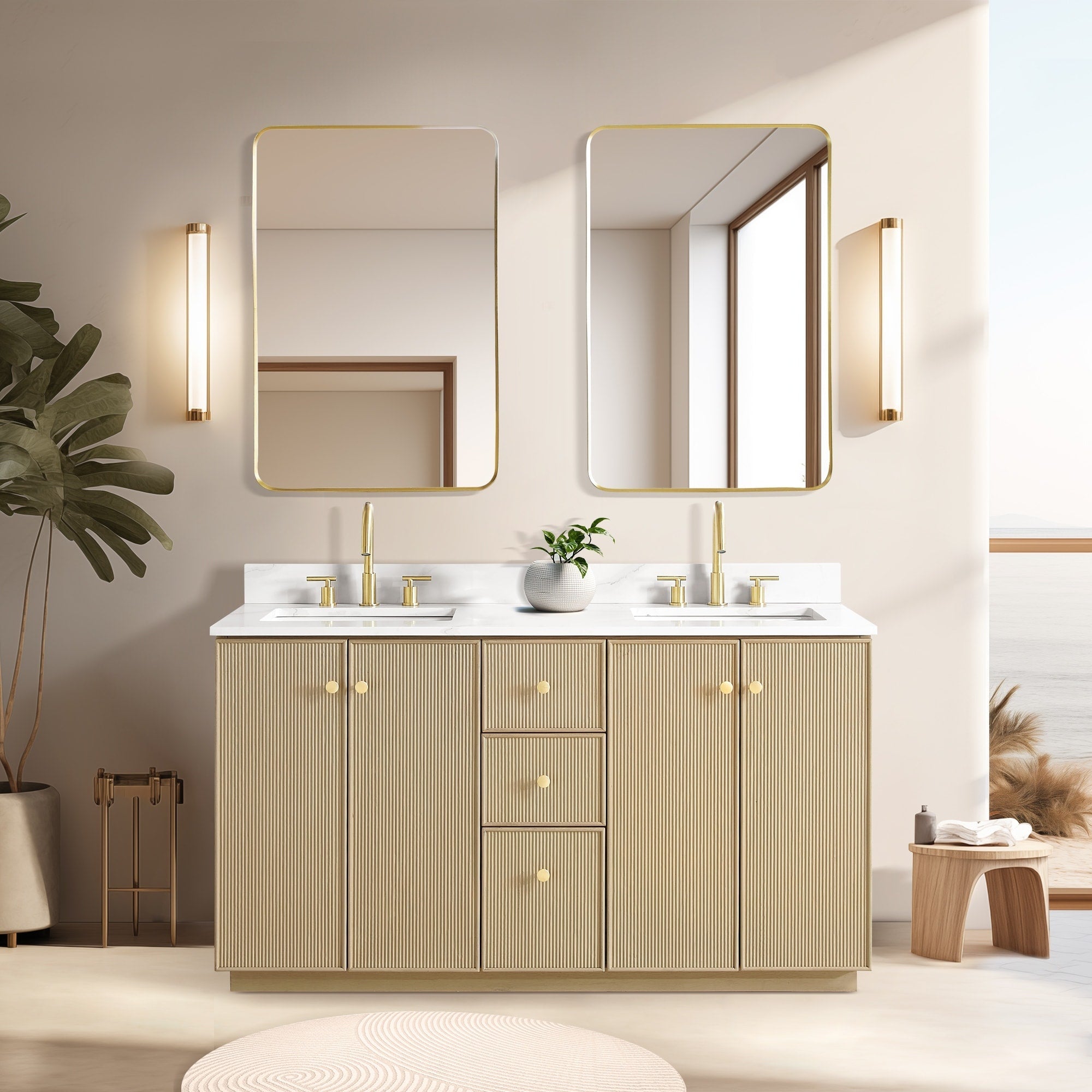 Meuble-lavabo Oza avec dessus en pierre de quartz sans miroir