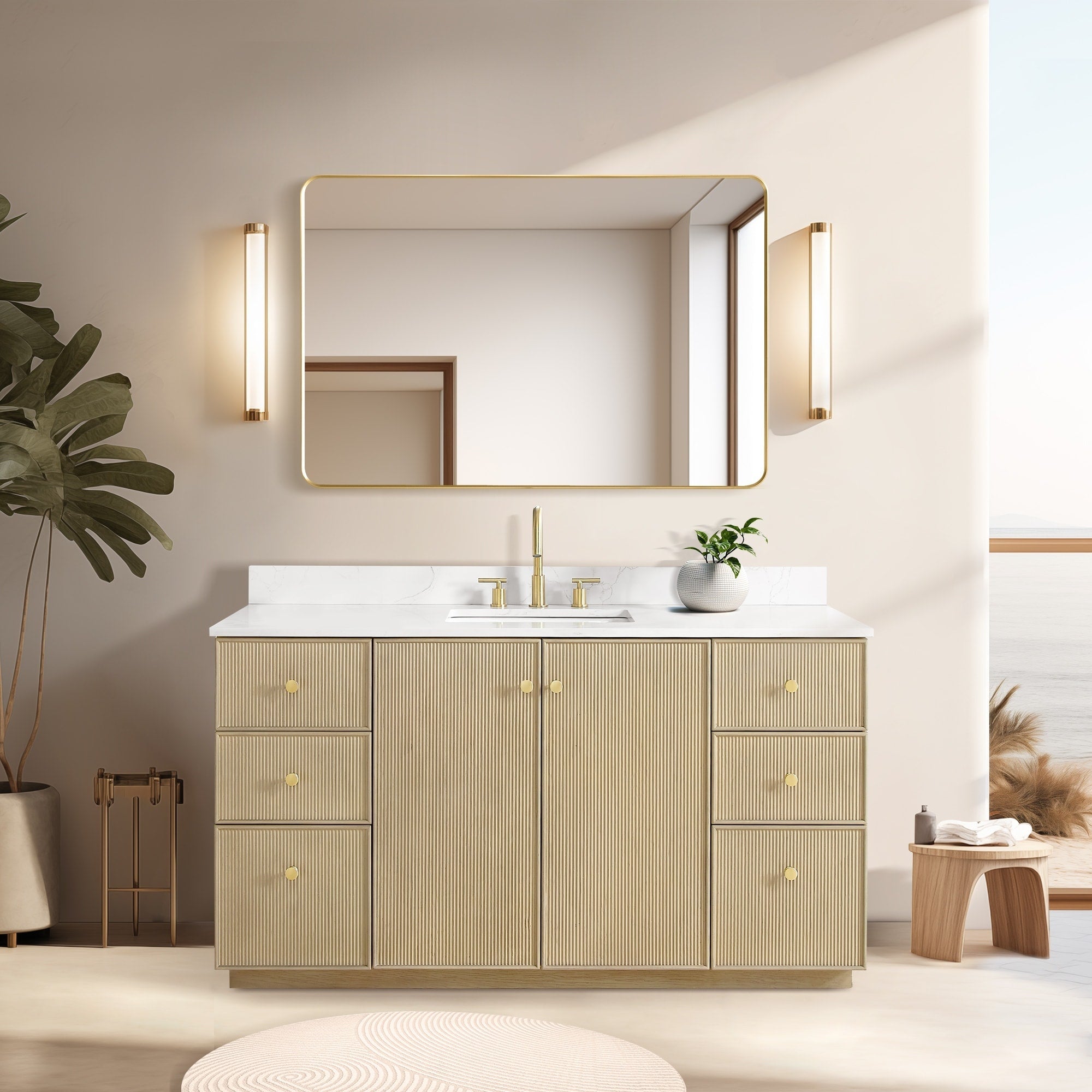 Meuble-lavabo Oza avec dessus en pierre de quartz sans miroir