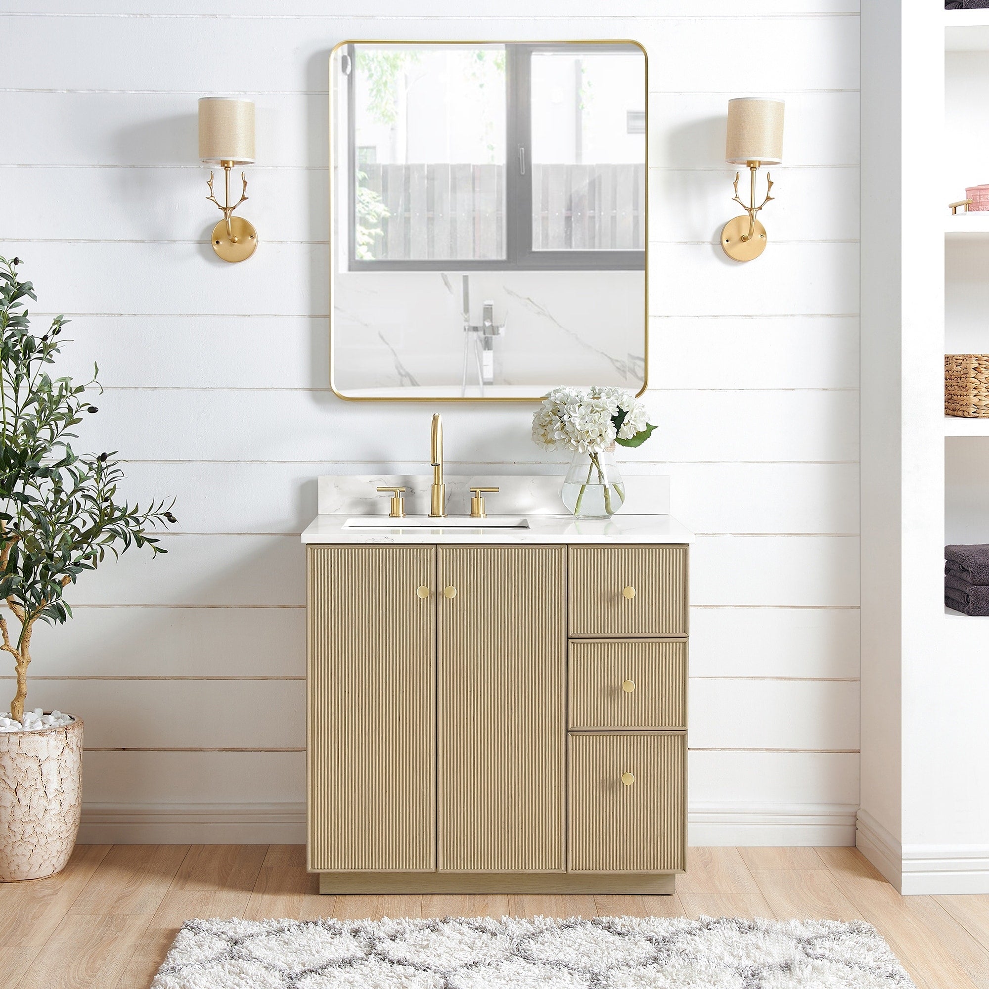 Meuble-lavabo Oza avec dessus en pierre de quartz sans miroir