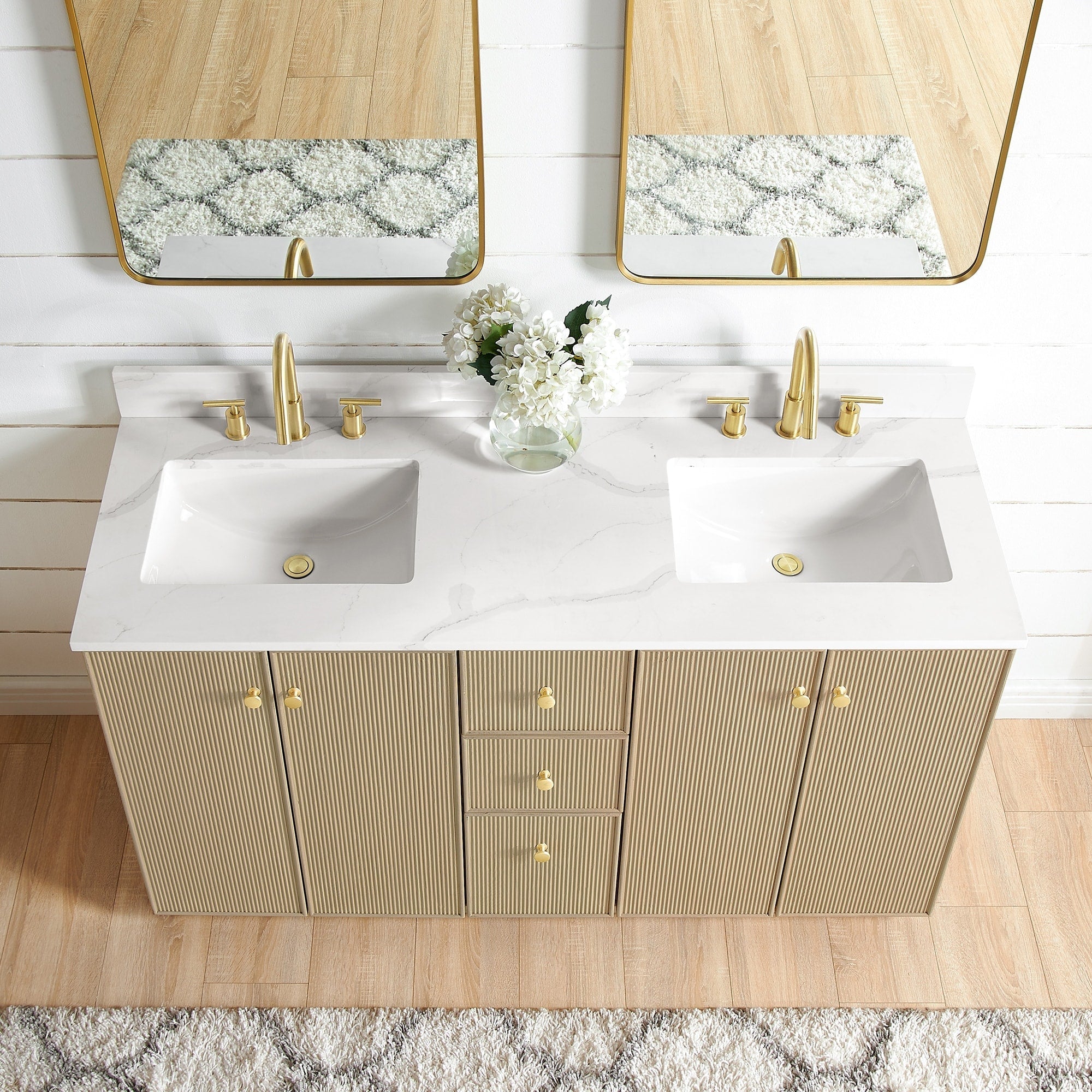 Meuble-lavabo Oza avec dessus en pierre de quartz sans miroir
