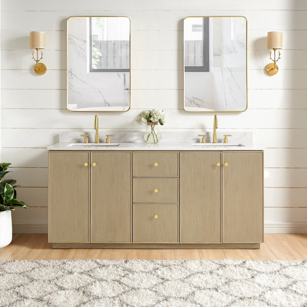 Meuble-lavabo Oza avec dessus en pierre de quartz sans miroir