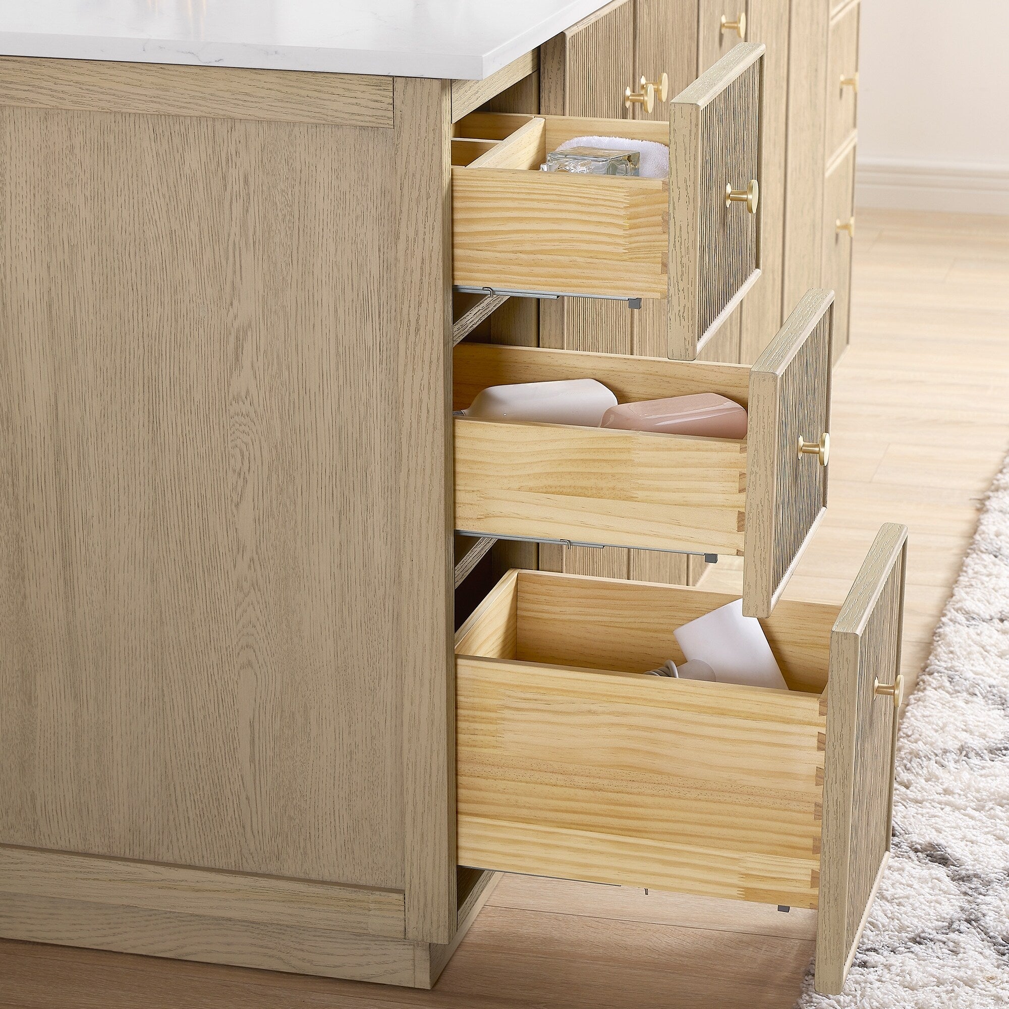 Meuble-lavabo Oza avec dessus en pierre de quartz sans miroir