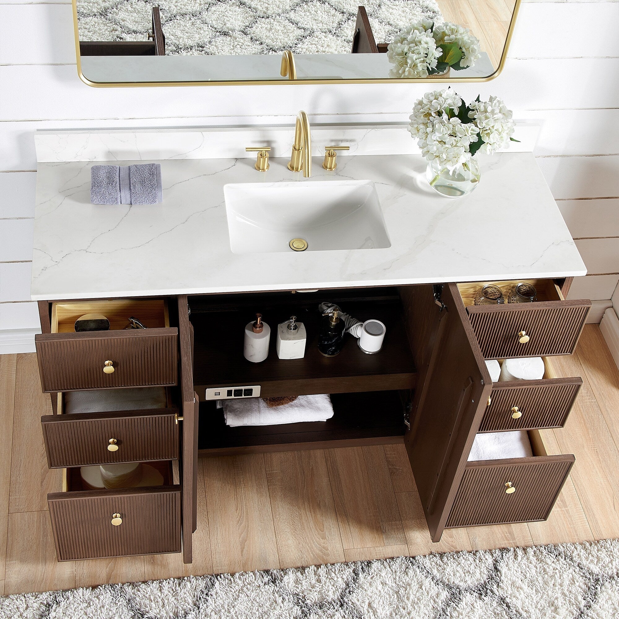 Meuble-lavabo Oza avec dessus en pierre de quartz sans miroir