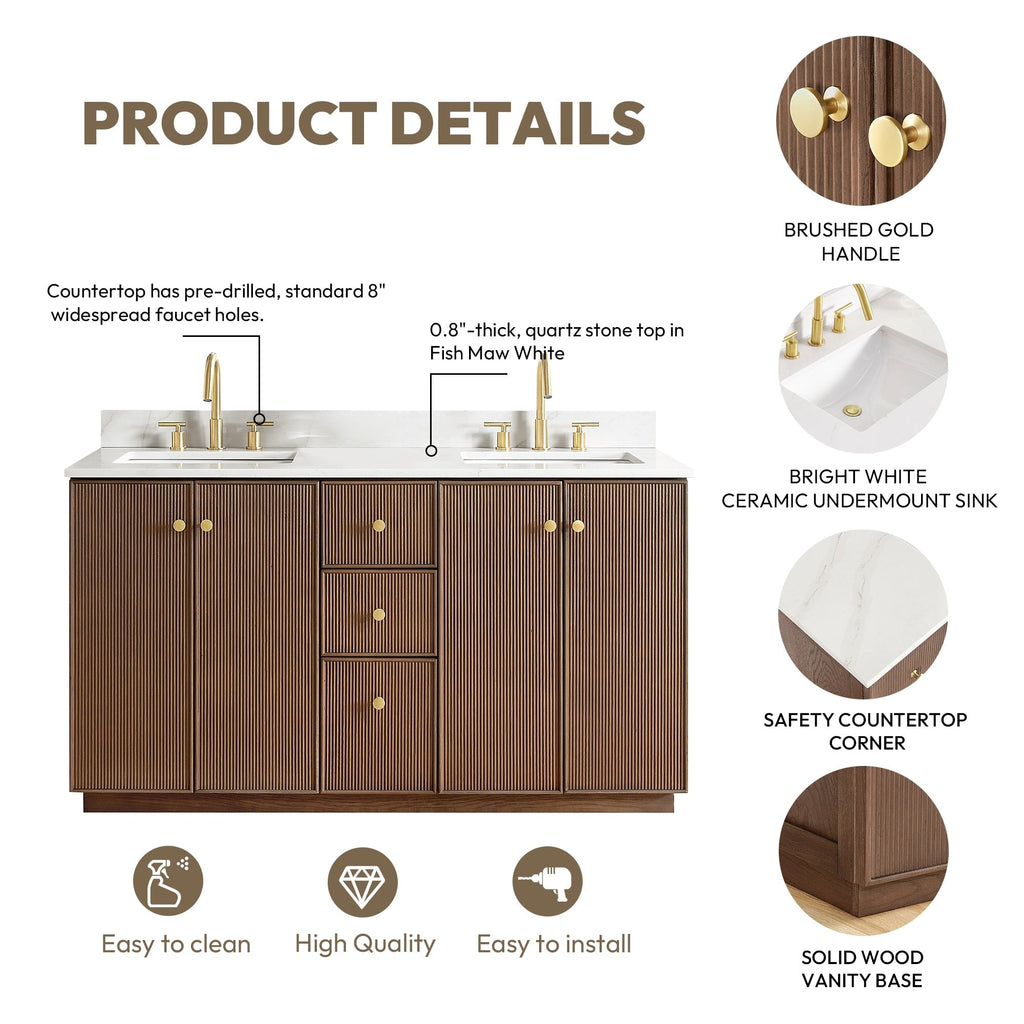 Meuble-lavabo Oza avec dessus en pierre de quartz sans miroir