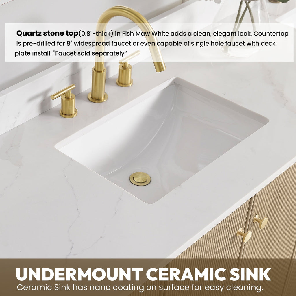 Meuble-lavabo Oza avec dessus en pierre de quartz sans miroir