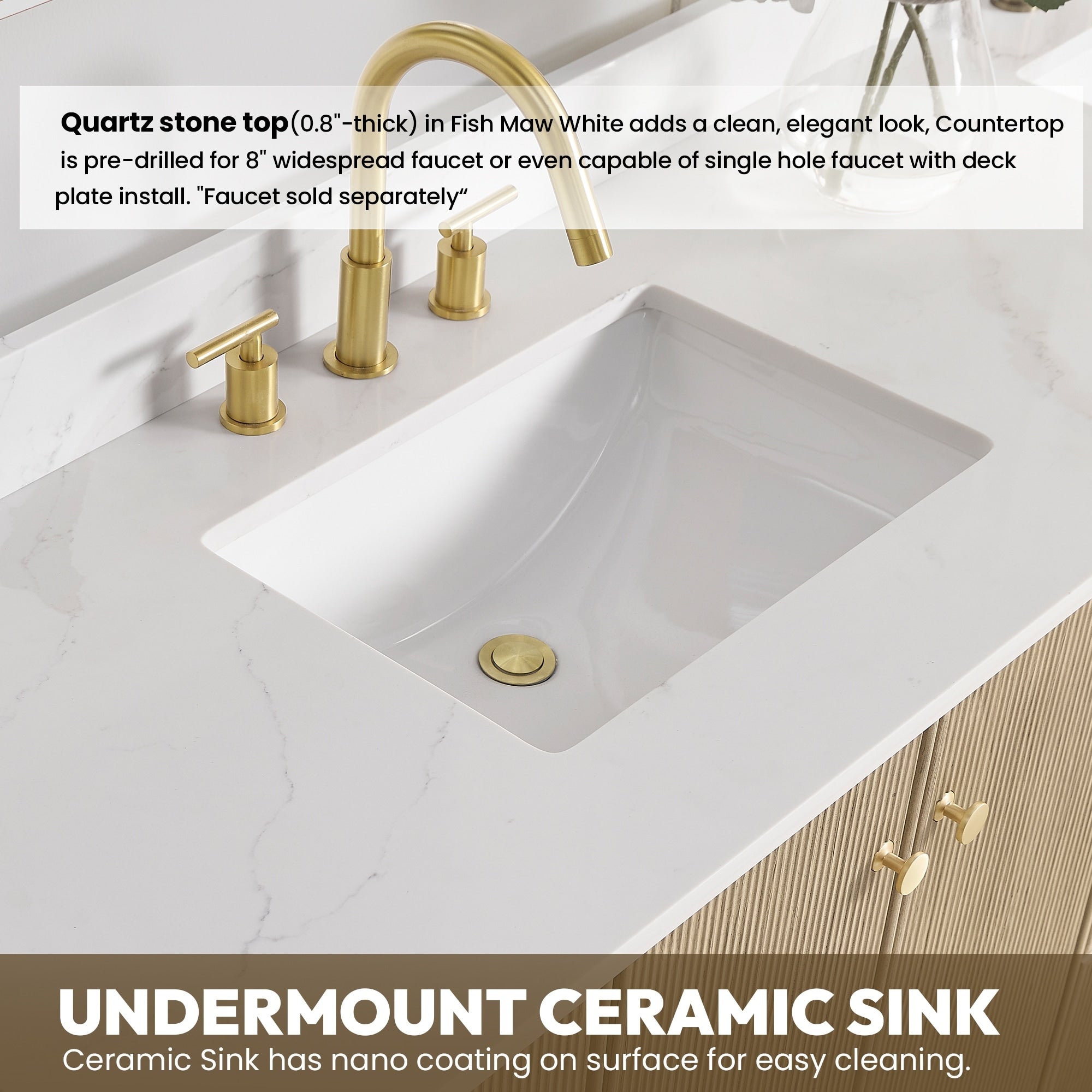 Meuble-lavabo Oza avec dessus en pierre de quartz sans miroir