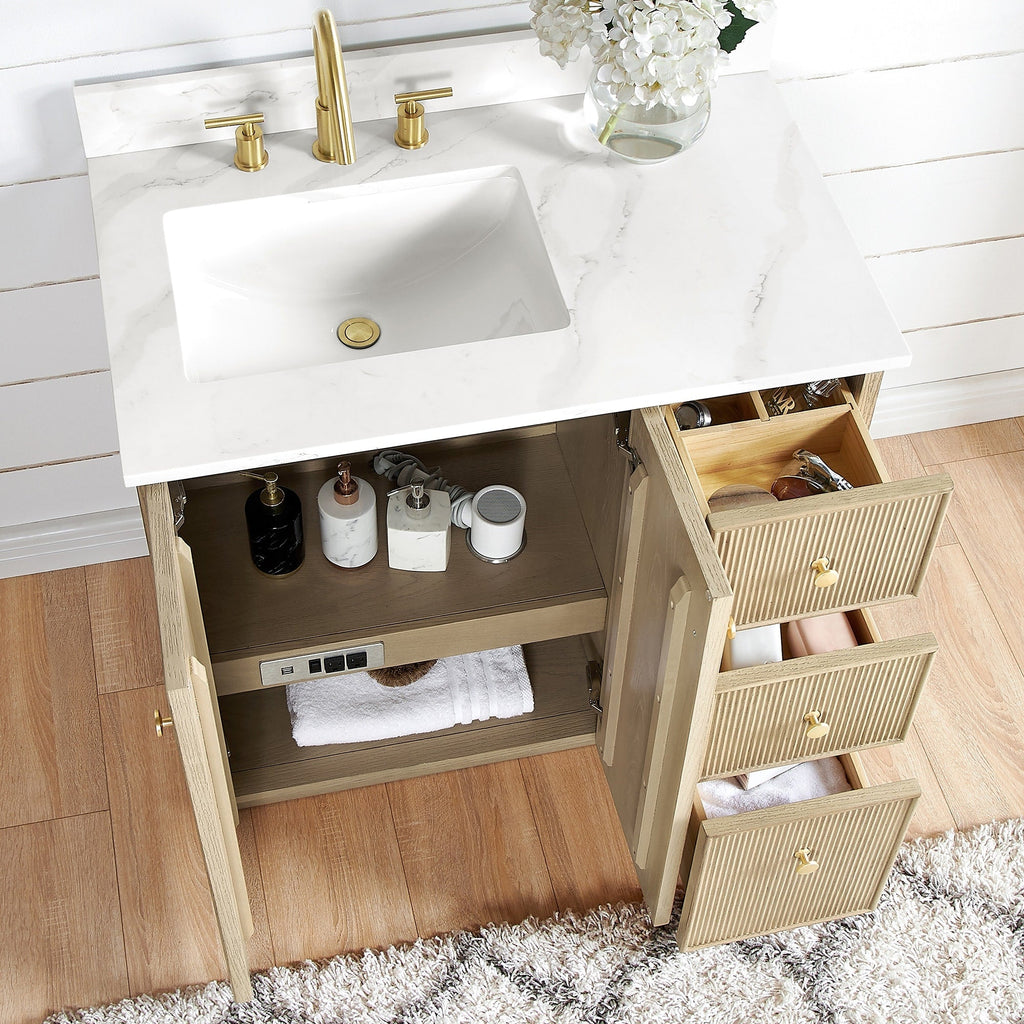 Meuble-lavabo Oza avec dessus en pierre de quartz sans miroir