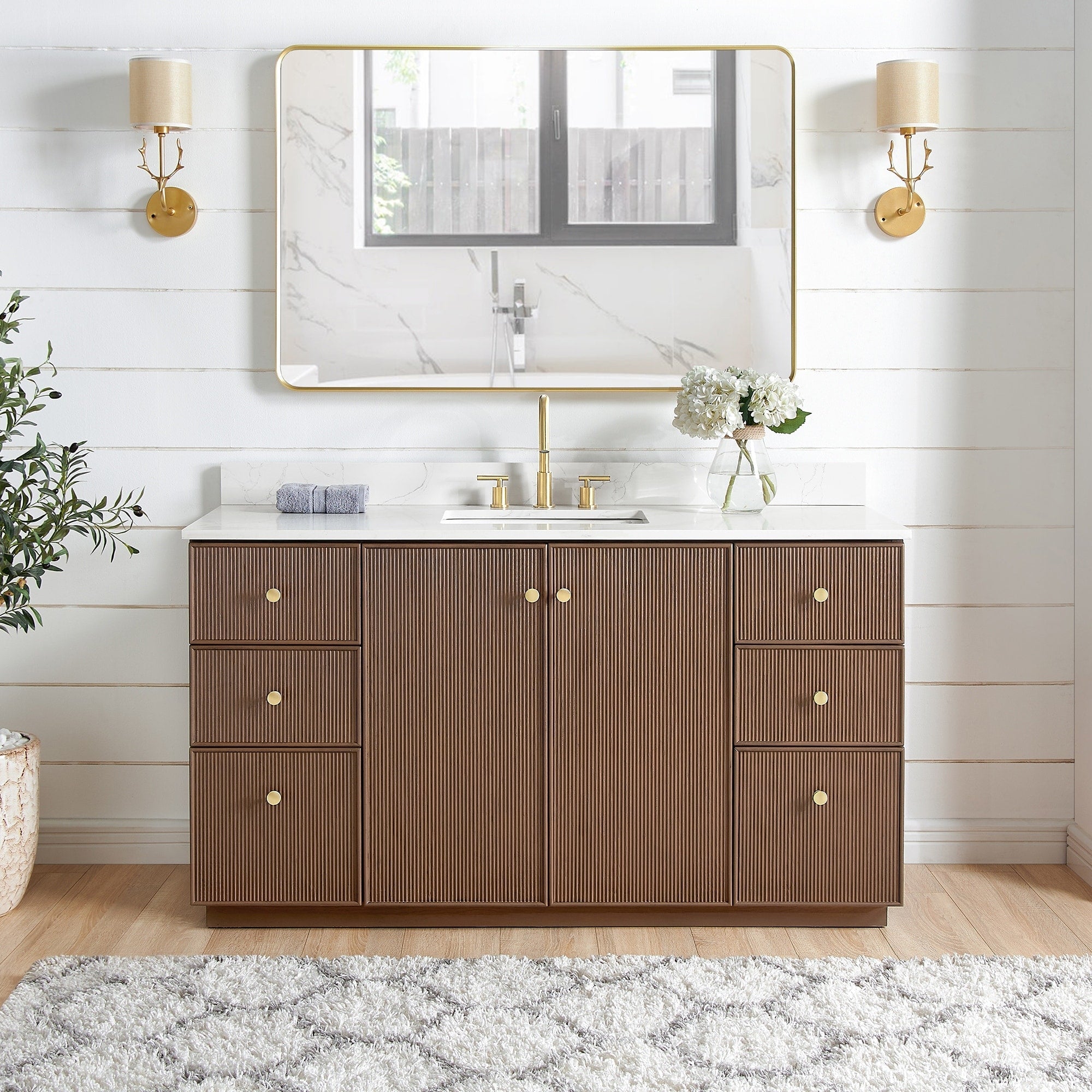 Meuble-lavabo Oza avec dessus en pierre de quartz sans miroir