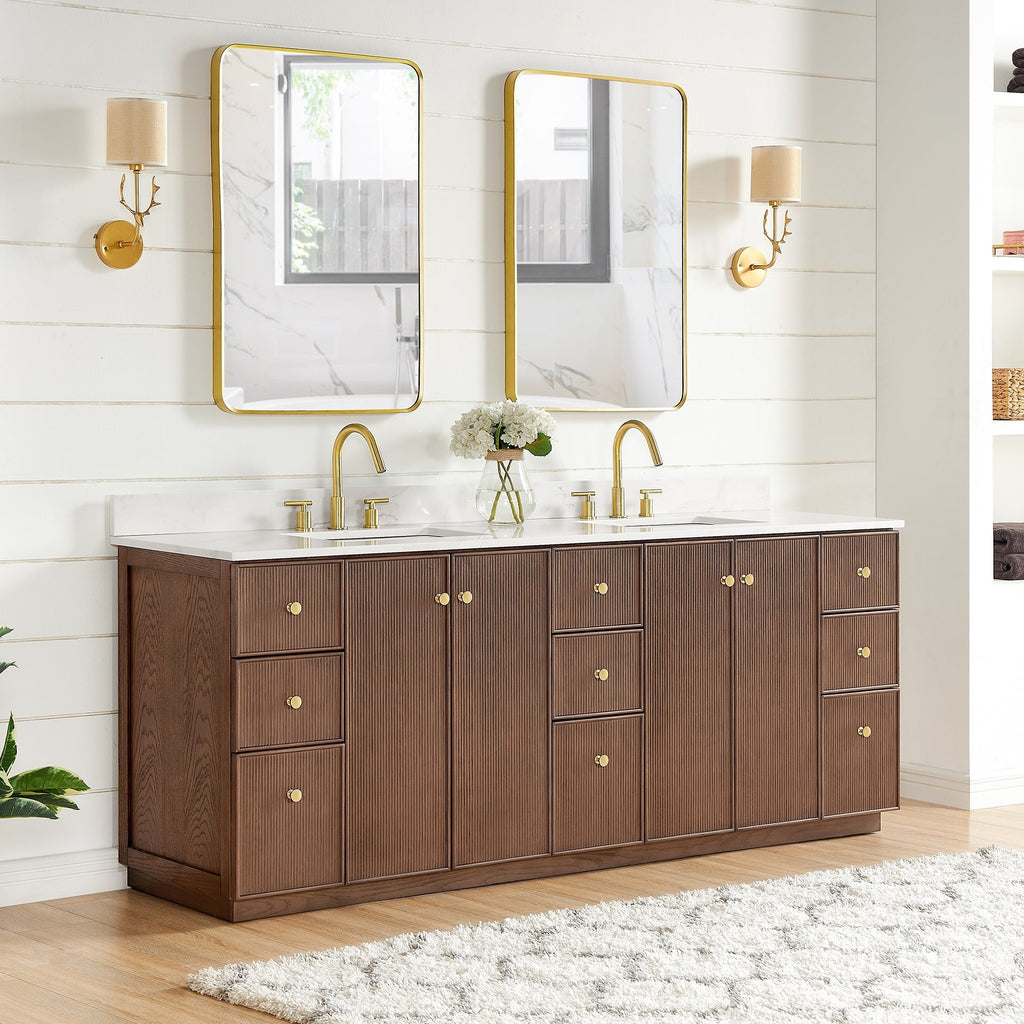 Meuble-lavabo Oza avec dessus en pierre de quartz sans miroir