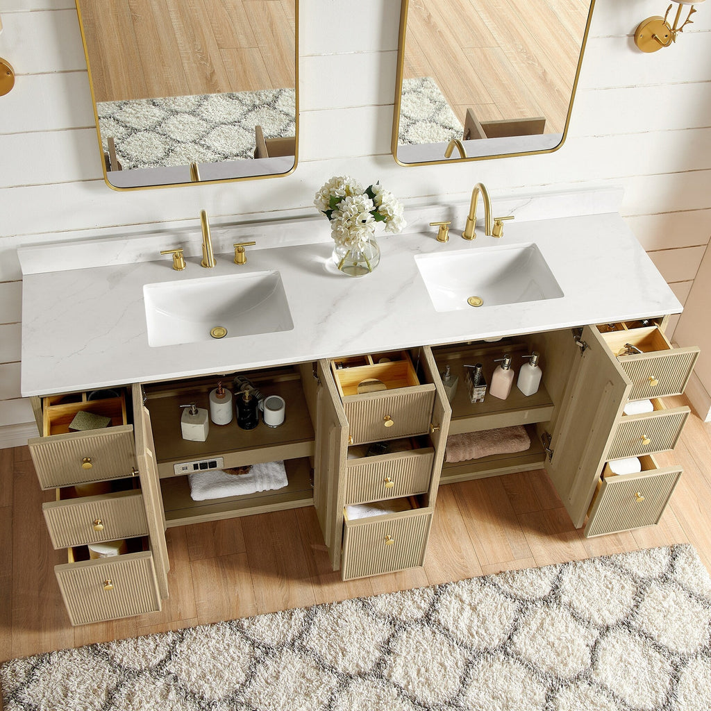 Meuble-lavabo Oza avec dessus en pierre de quartz sans miroir