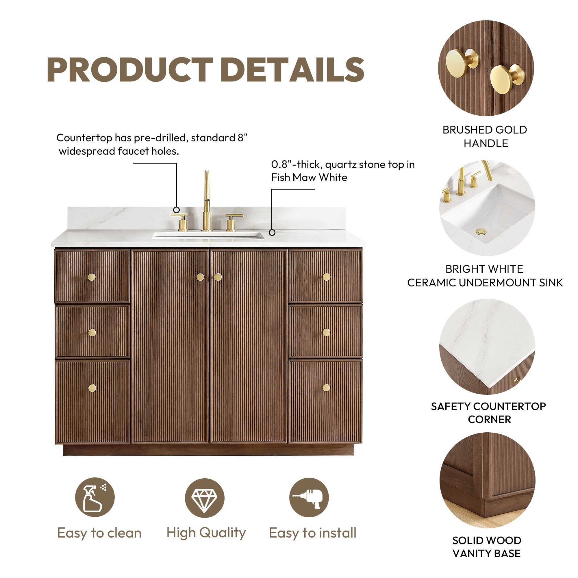 Meuble-lavabo Oza avec dessus en pierre de quartz sans miroir