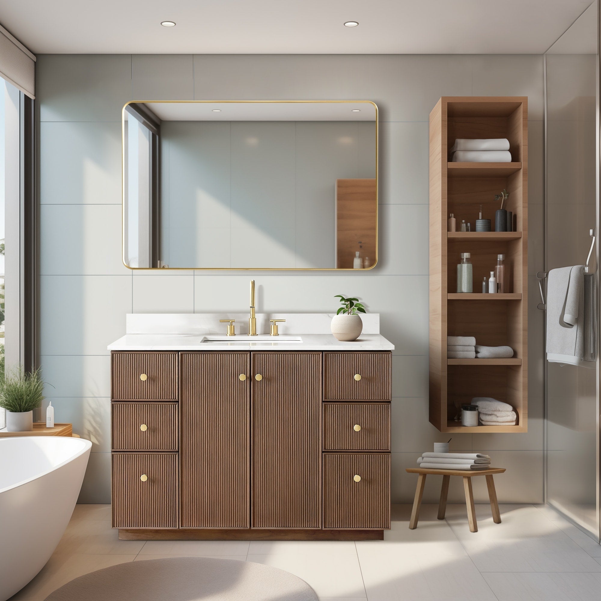 Meuble-lavabo Oza avec dessus en pierre de quartz sans miroir