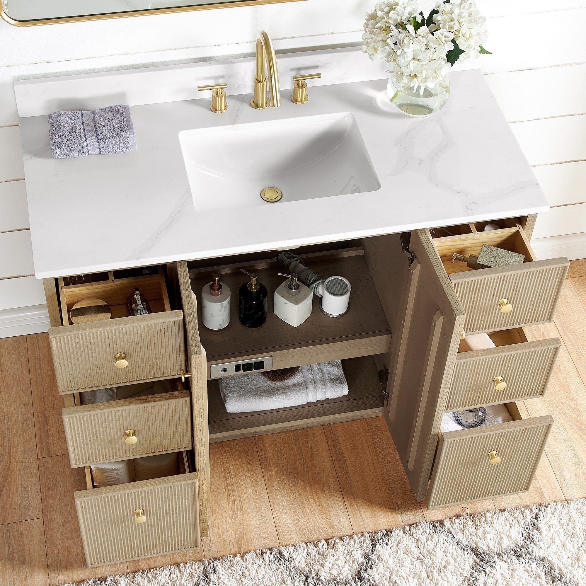 Meuble-lavabo Oza avec dessus en pierre de quartz sans miroir