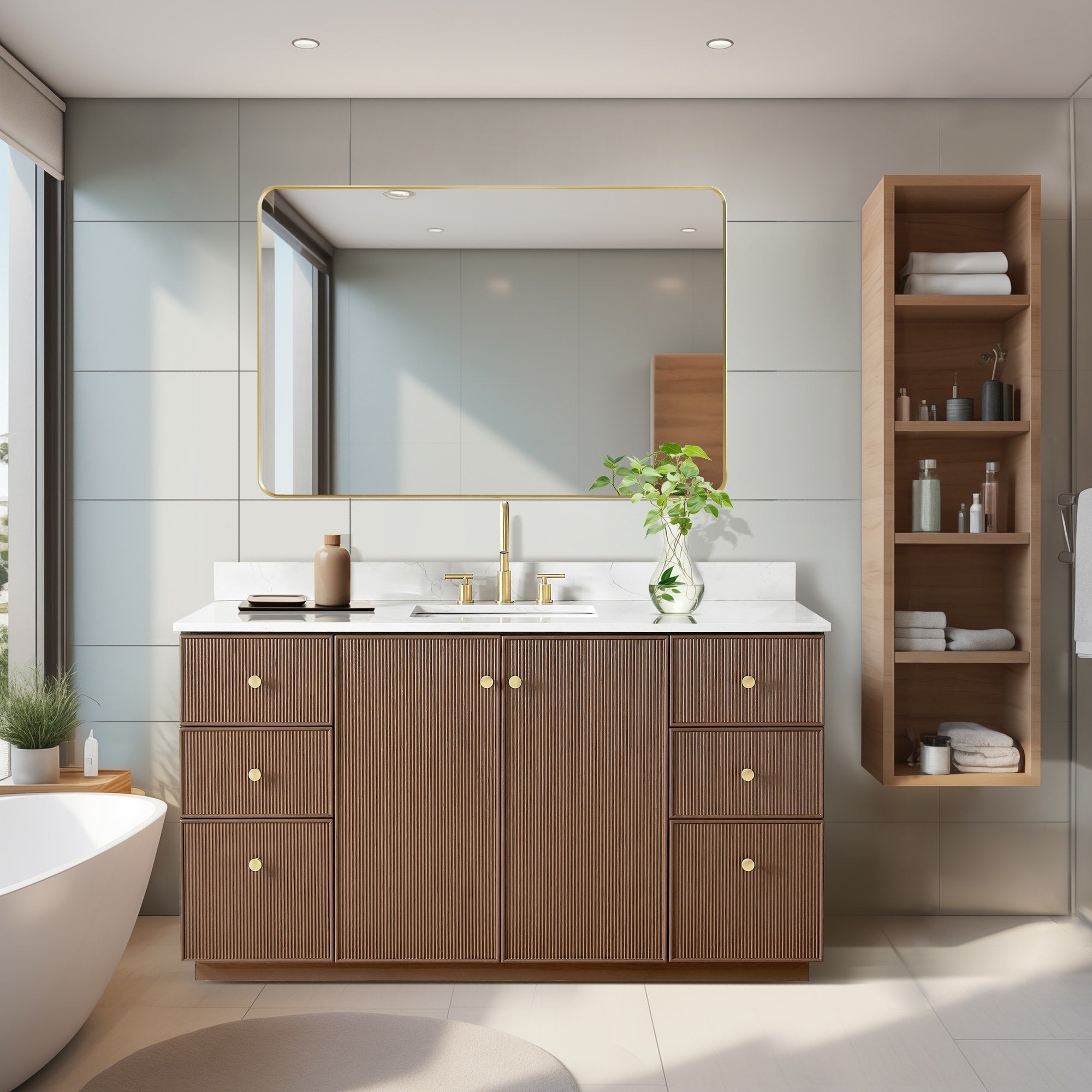Meuble-lavabo Oza avec dessus en pierre de quartz sans miroir