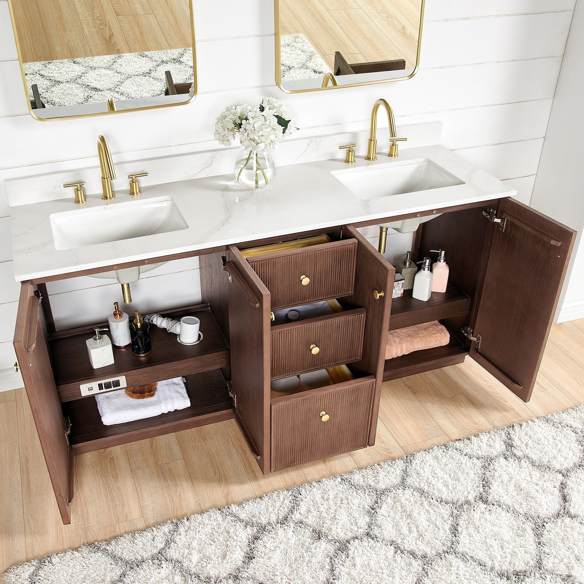 Meuble-lavabo Oza avec dessus en pierre de quartz sans miroir