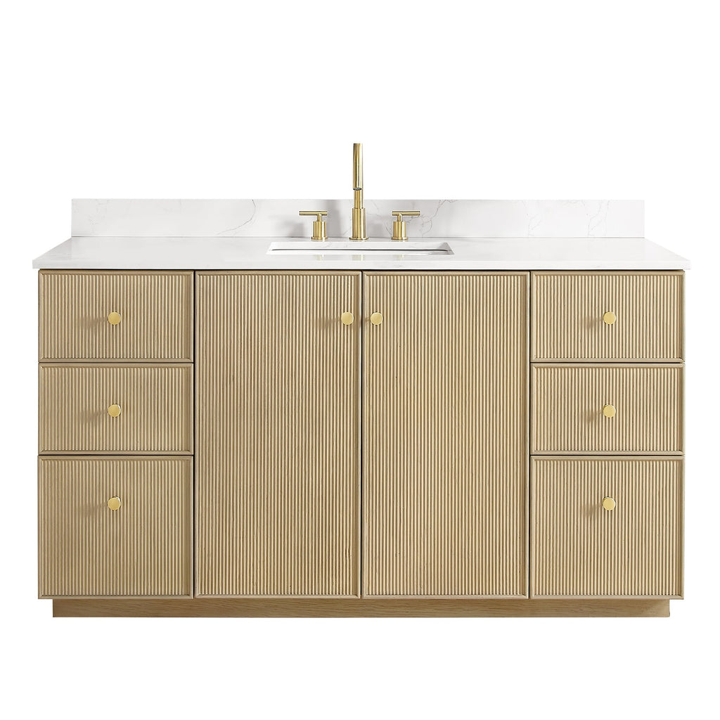 Meuble-lavabo Oza avec dessus en pierre de quartz sans miroir