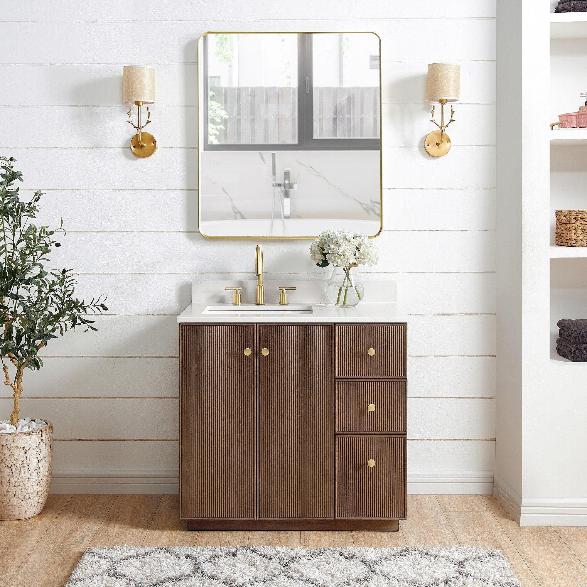 Meuble-lavabo Oza avec dessus en pierre de quartz sans miroir