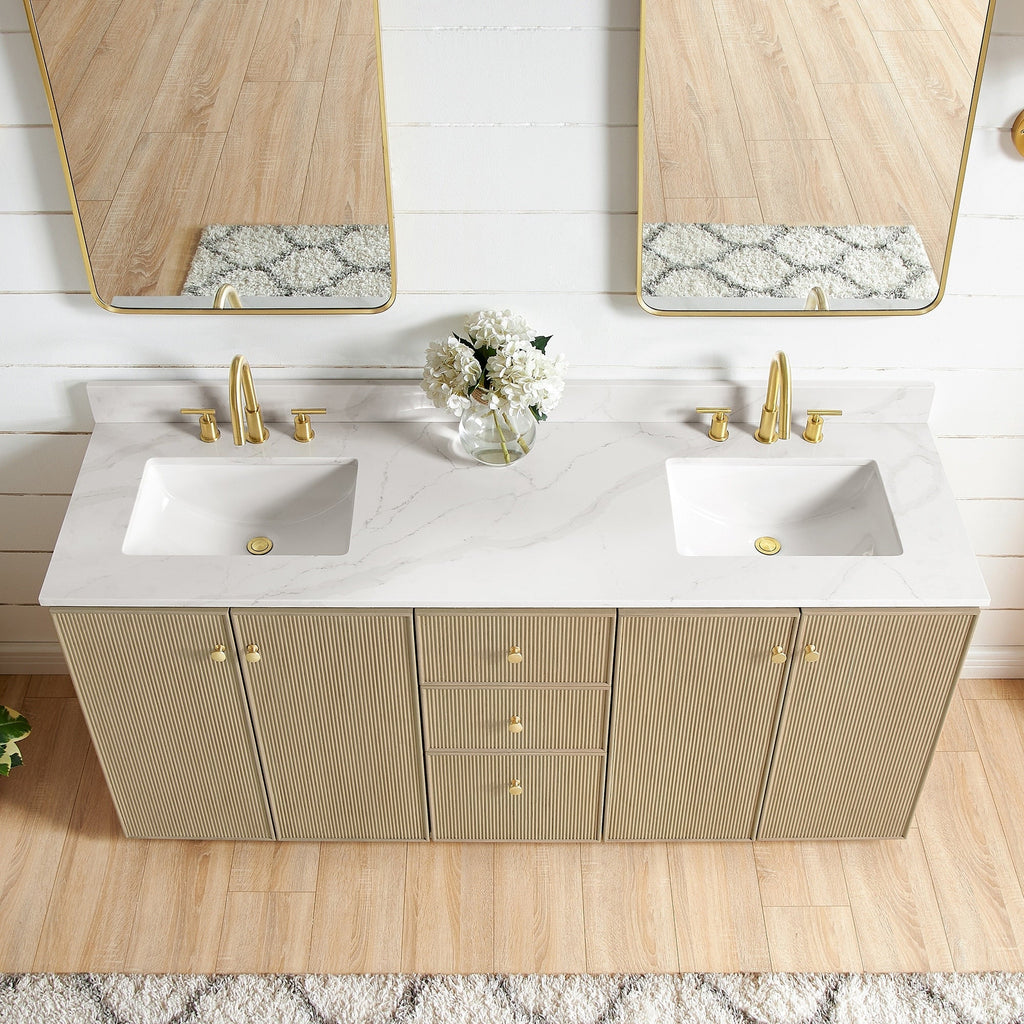 Meuble-lavabo Oza avec dessus en pierre de quartz sans miroir