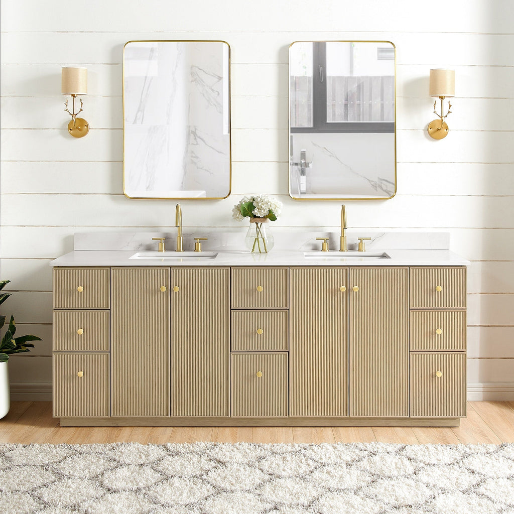 Meuble-lavabo Oza avec dessus en pierre de quartz sans miroir