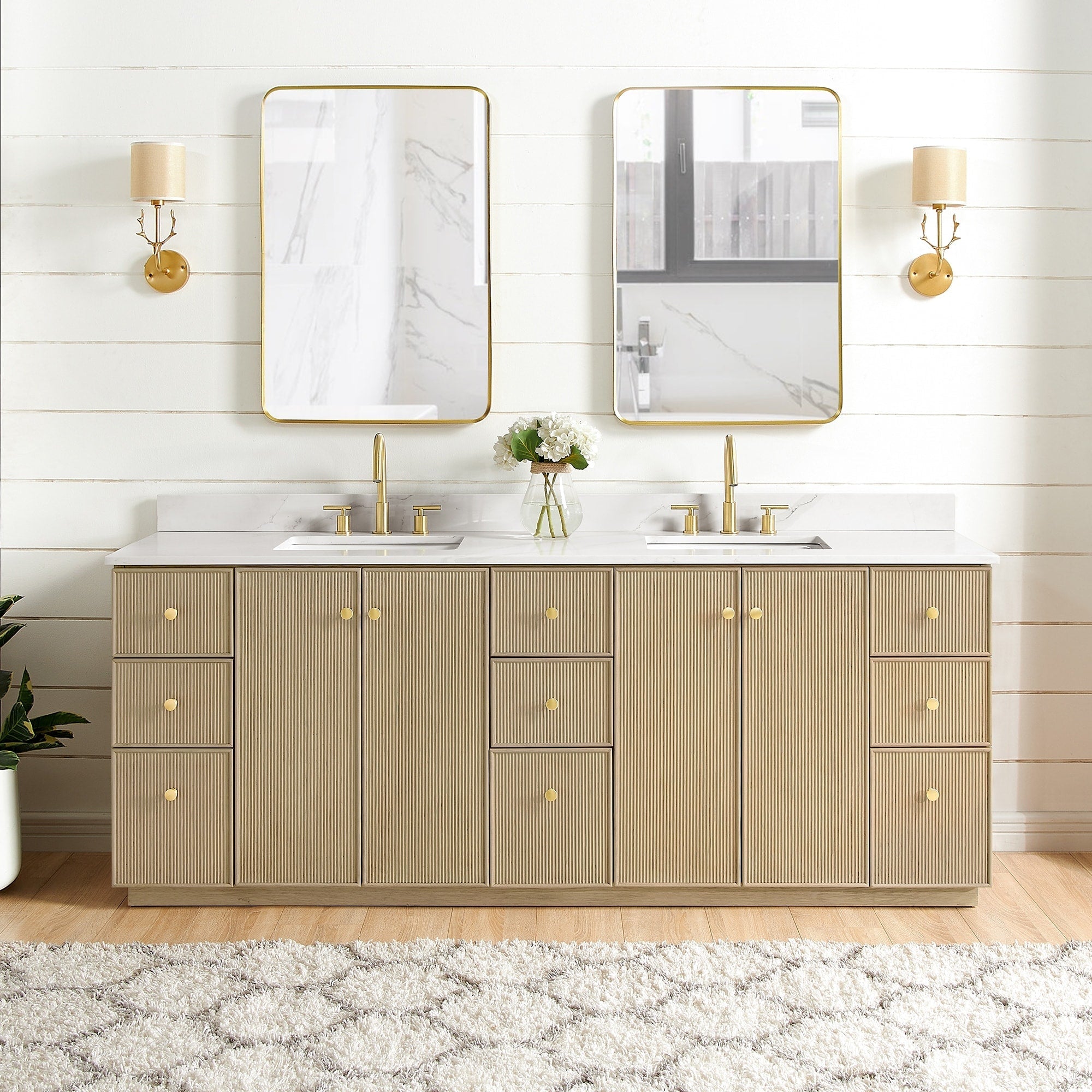 Meuble-lavabo Oza avec dessus en pierre de quartz sans miroir