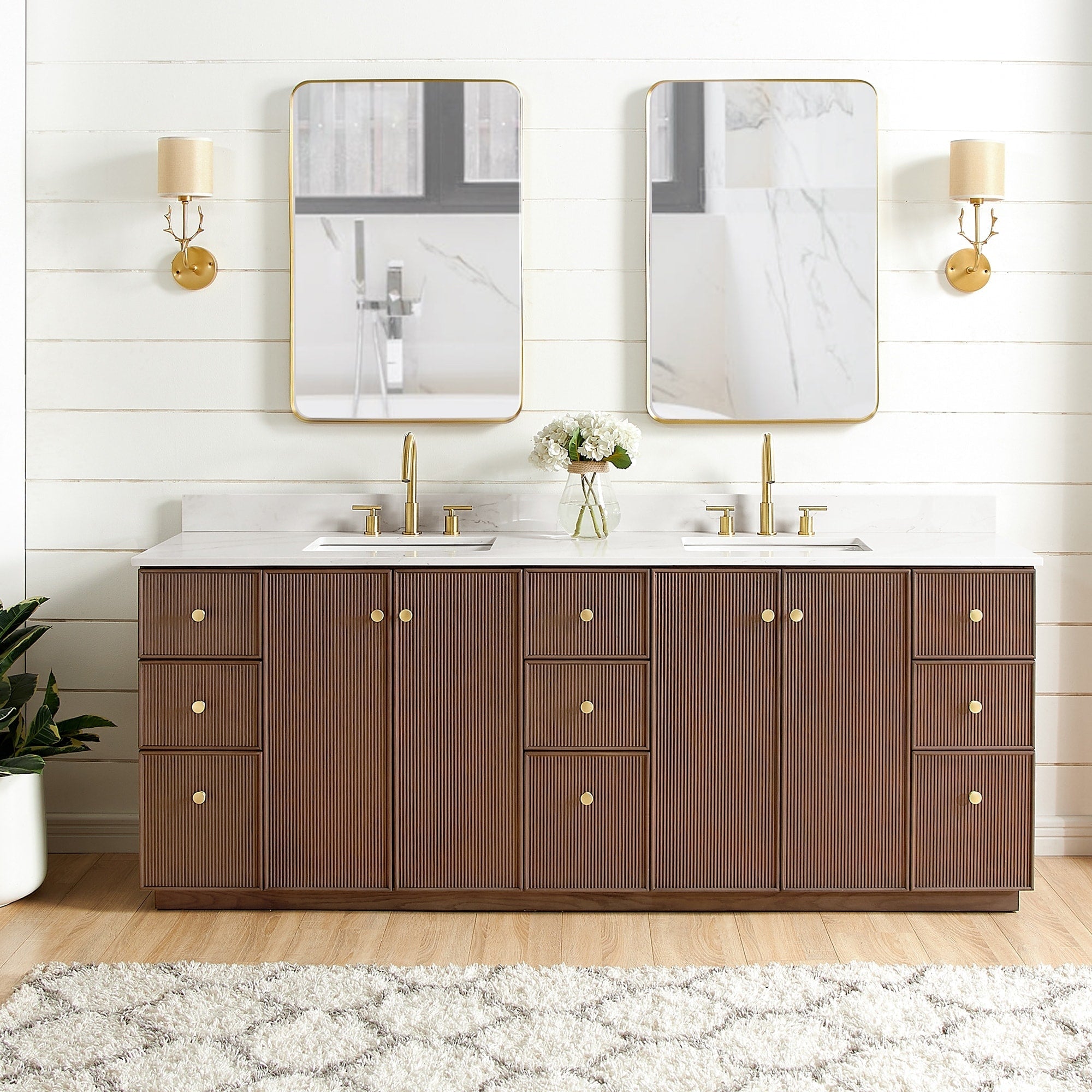 Meuble-lavabo Oza avec dessus en pierre de quartz sans miroir