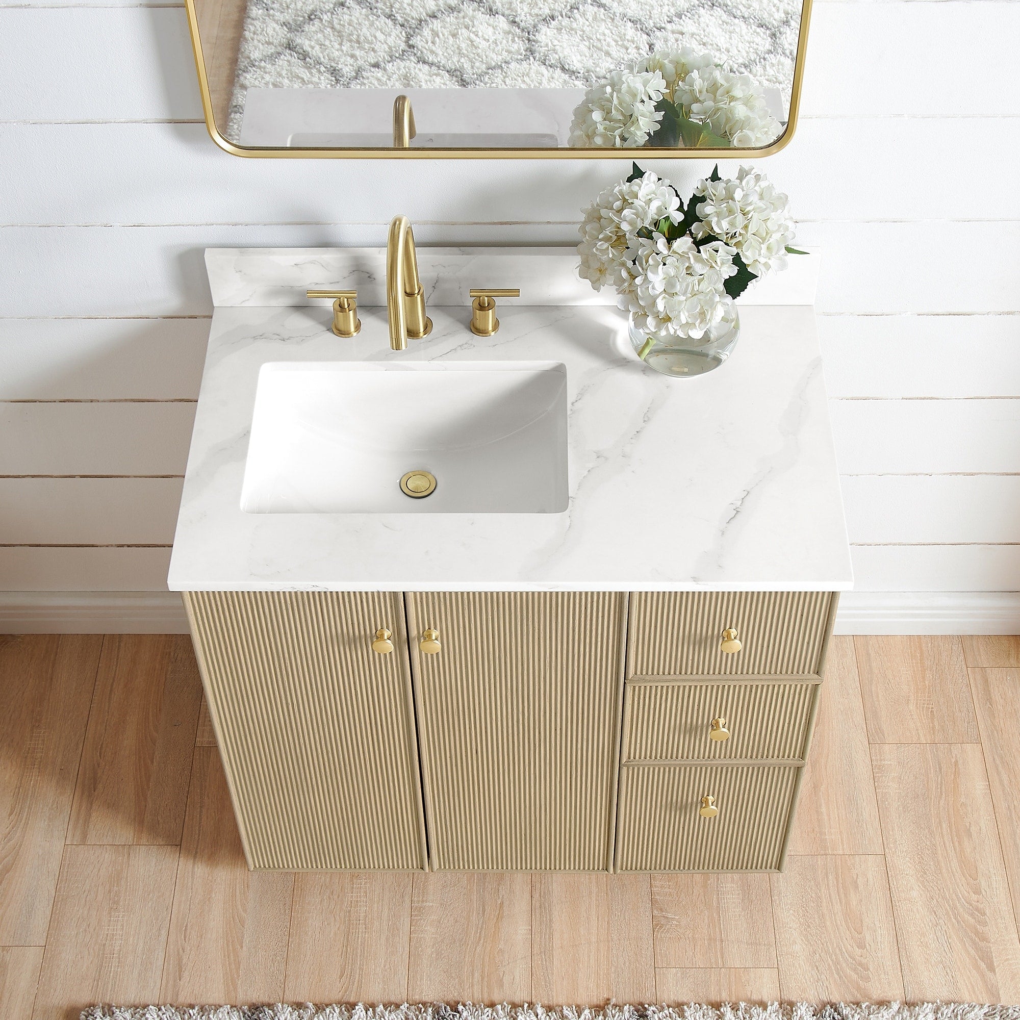 Meuble-lavabo Oza avec dessus en pierre de quartz sans miroir