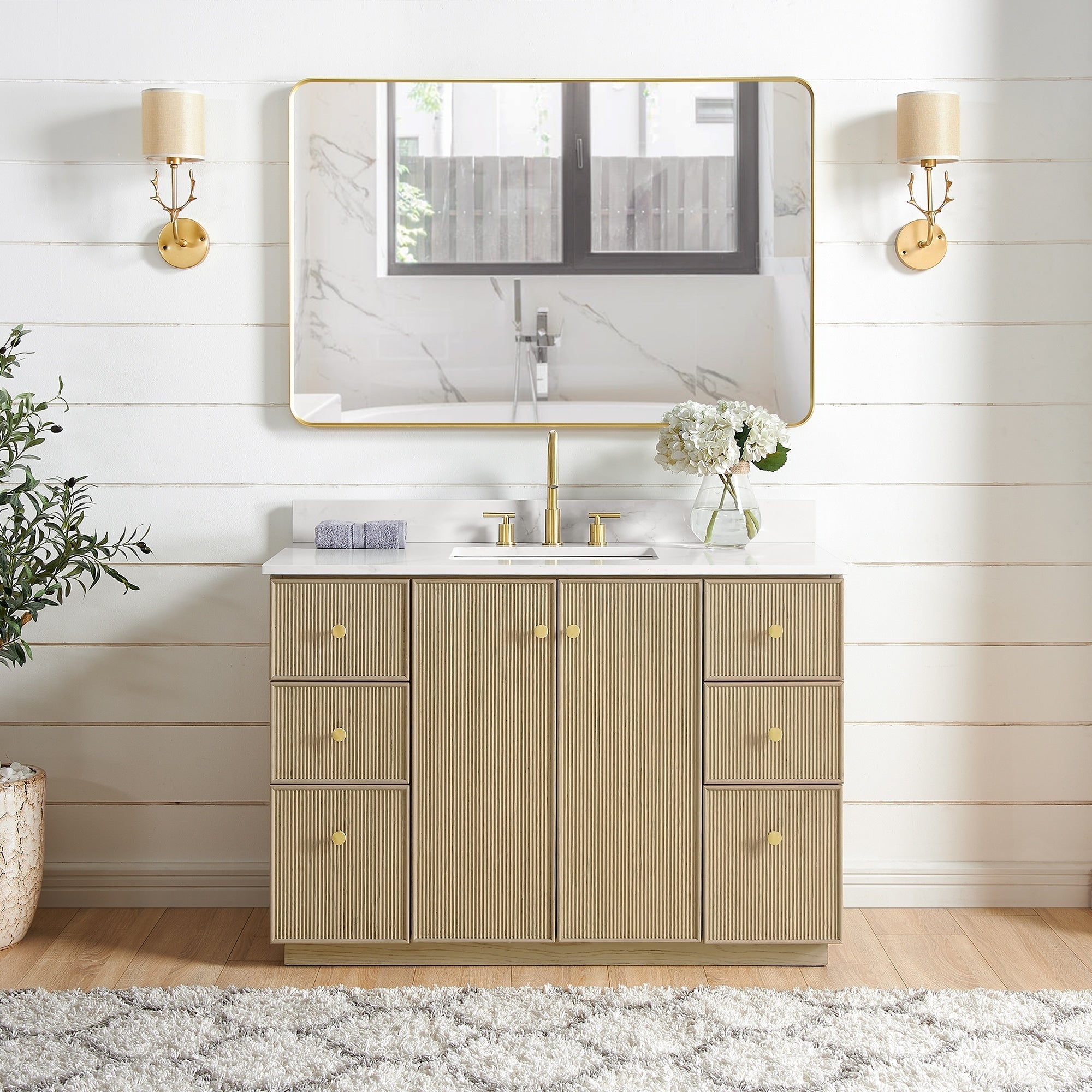 Meuble-lavabo Oza avec dessus en pierre de quartz sans miroir