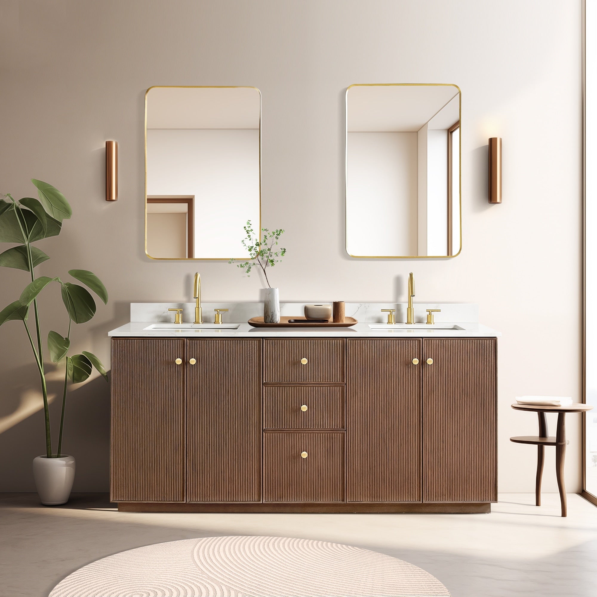 Meuble-lavabo Oza avec dessus en pierre de quartz sans miroir