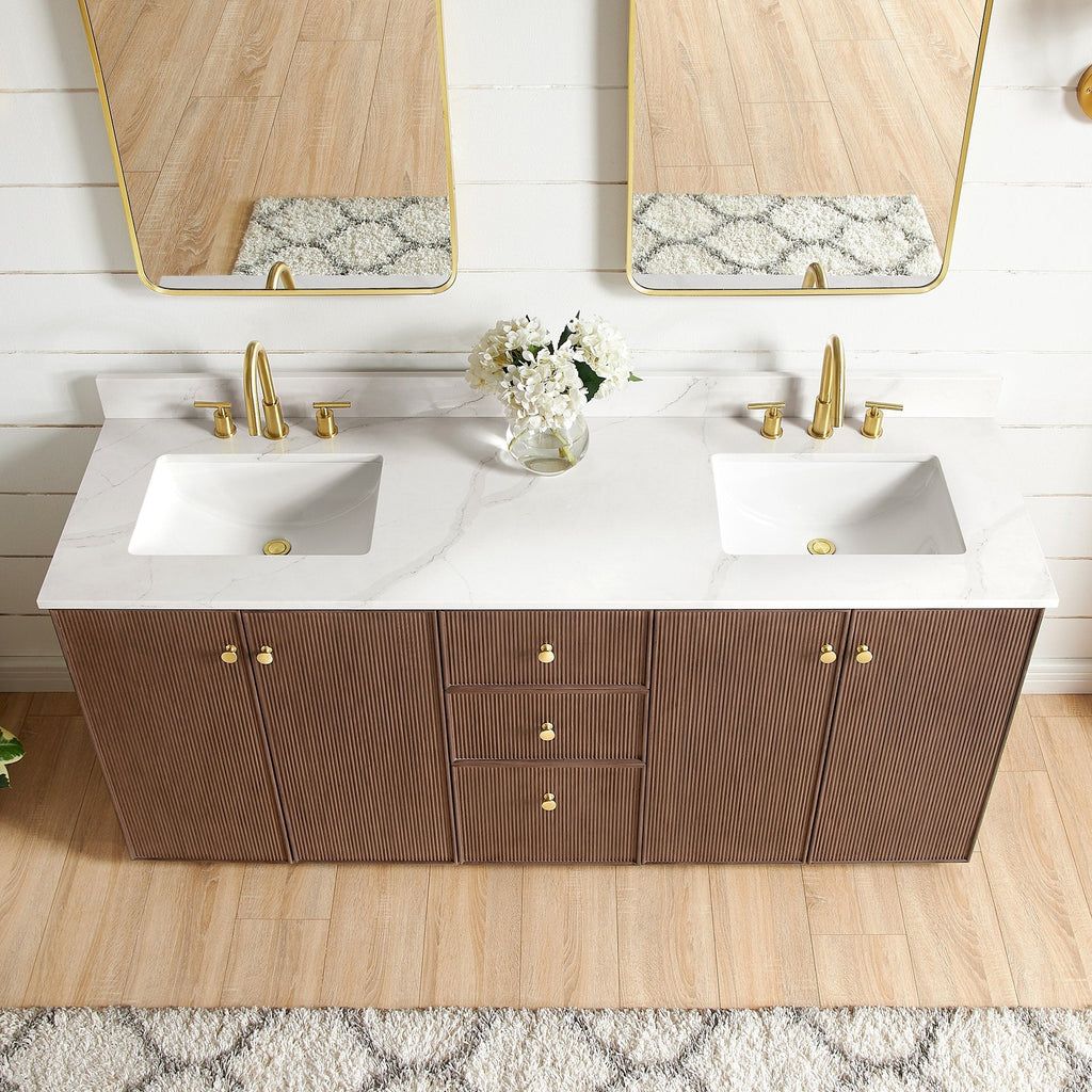 Meuble-lavabo Oza avec dessus en pierre de quartz sans miroir
