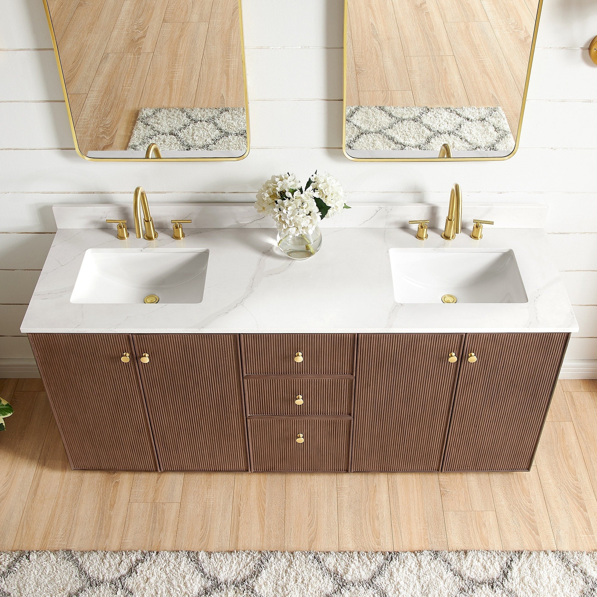Meuble-lavabo Oza avec dessus en pierre de quartz sans miroir
