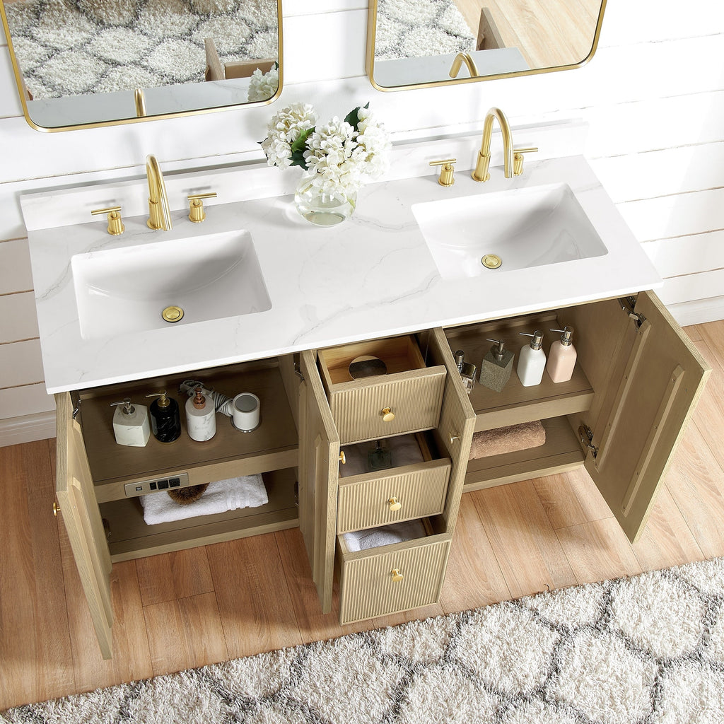 Meuble-lavabo Oza avec dessus en pierre de quartz sans miroir