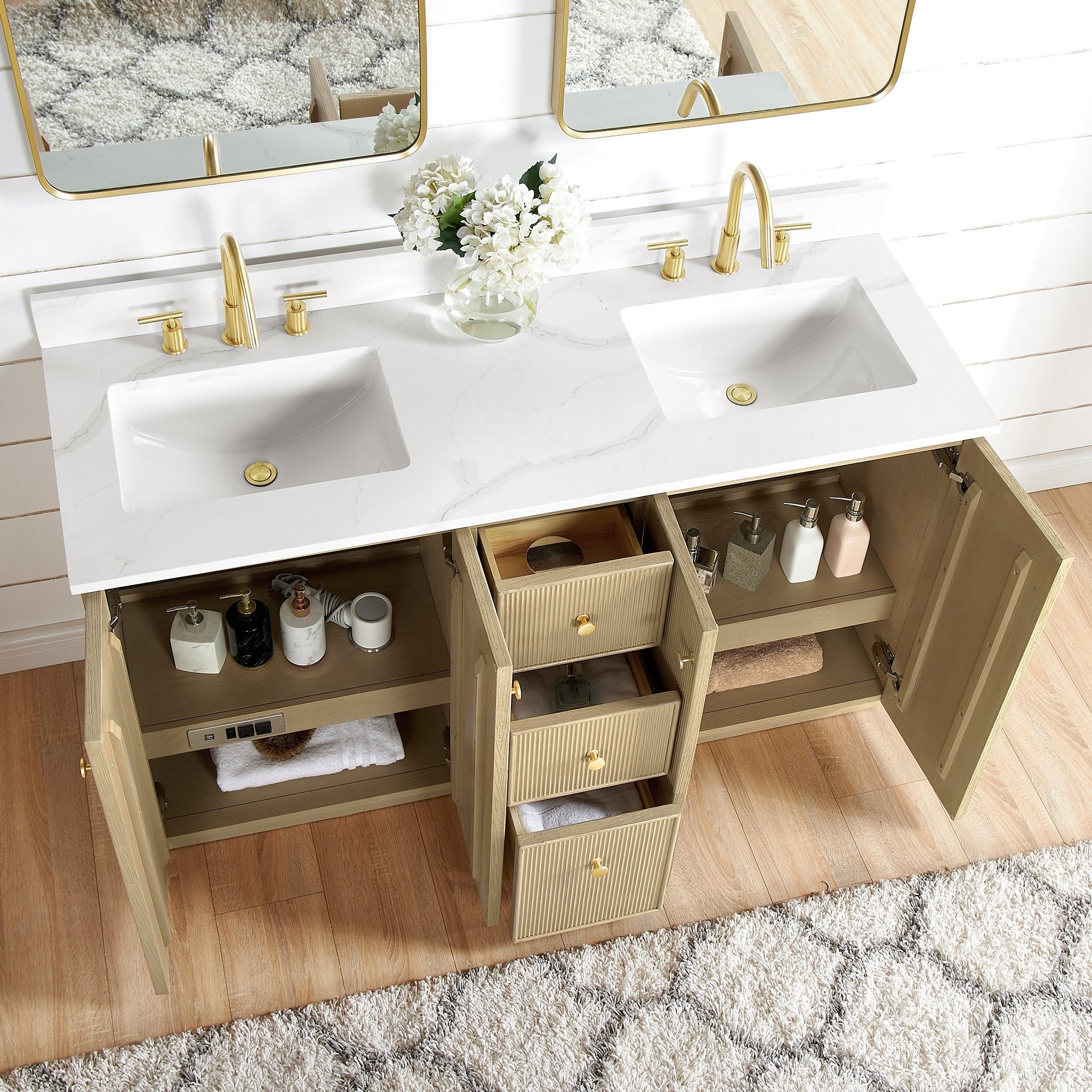 Meuble-lavabo Oza avec dessus en pierre de quartz sans miroir