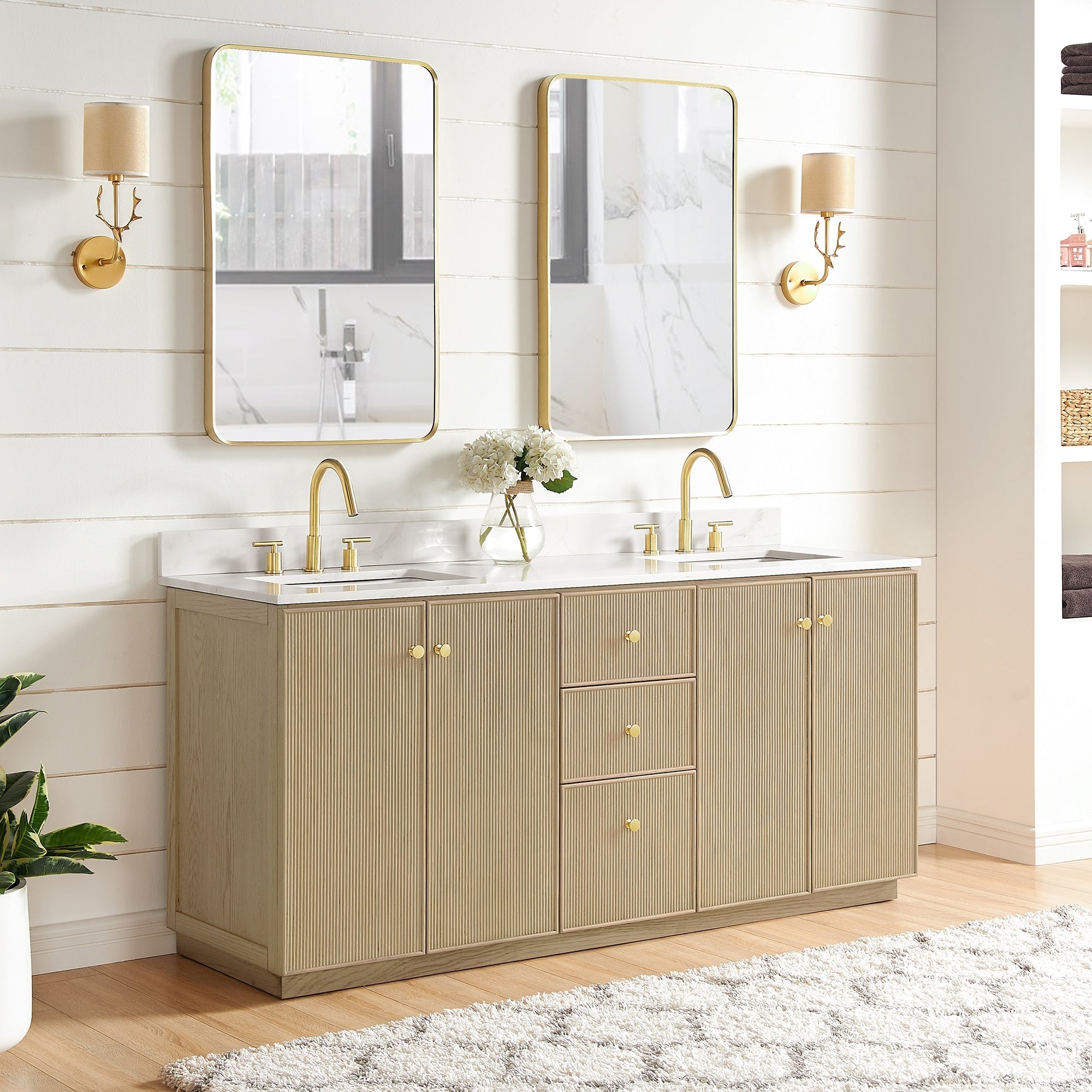 Meuble-lavabo Oza avec dessus en pierre de quartz sans miroir