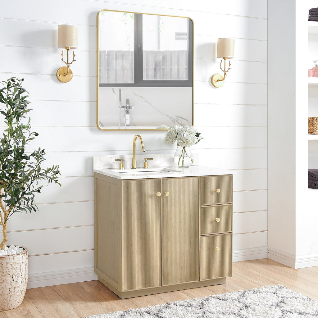 Meuble-lavabo Oza avec dessus en pierre de quartz sans miroir