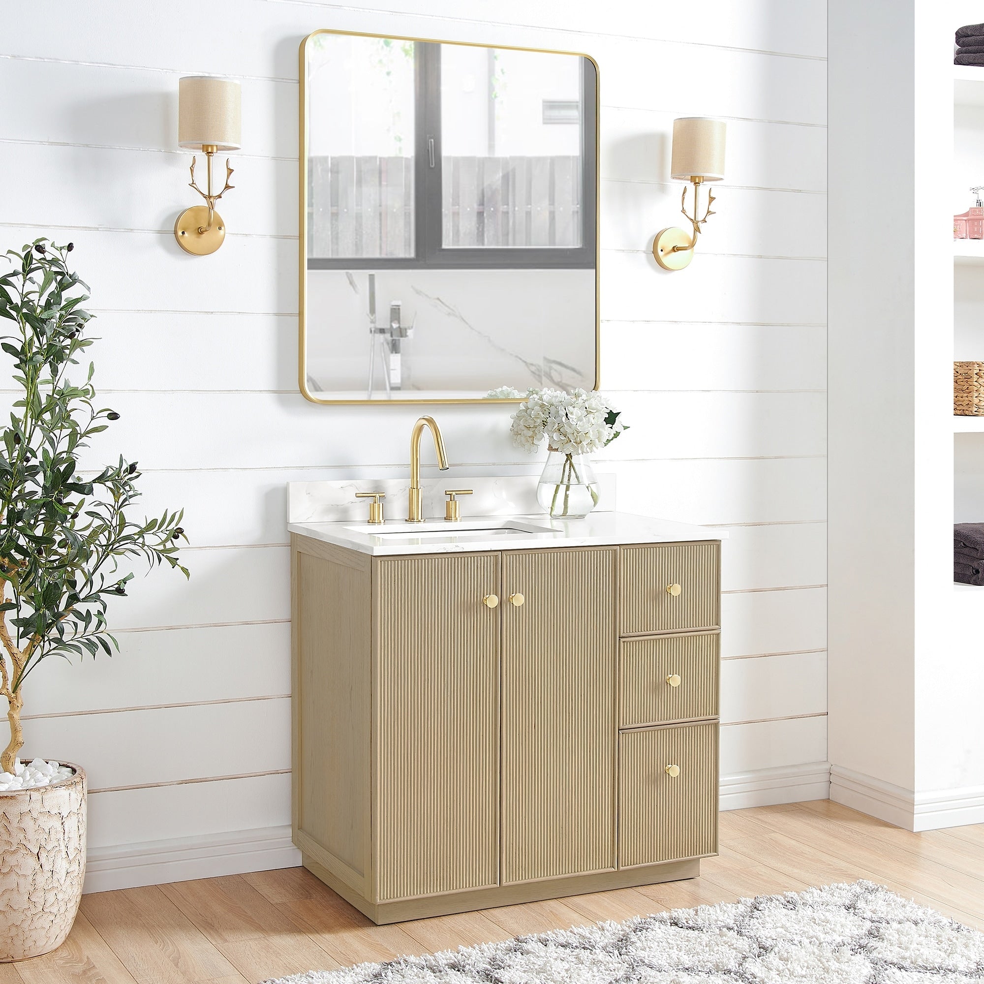 Meuble-lavabo Oza avec dessus en pierre de quartz sans miroir