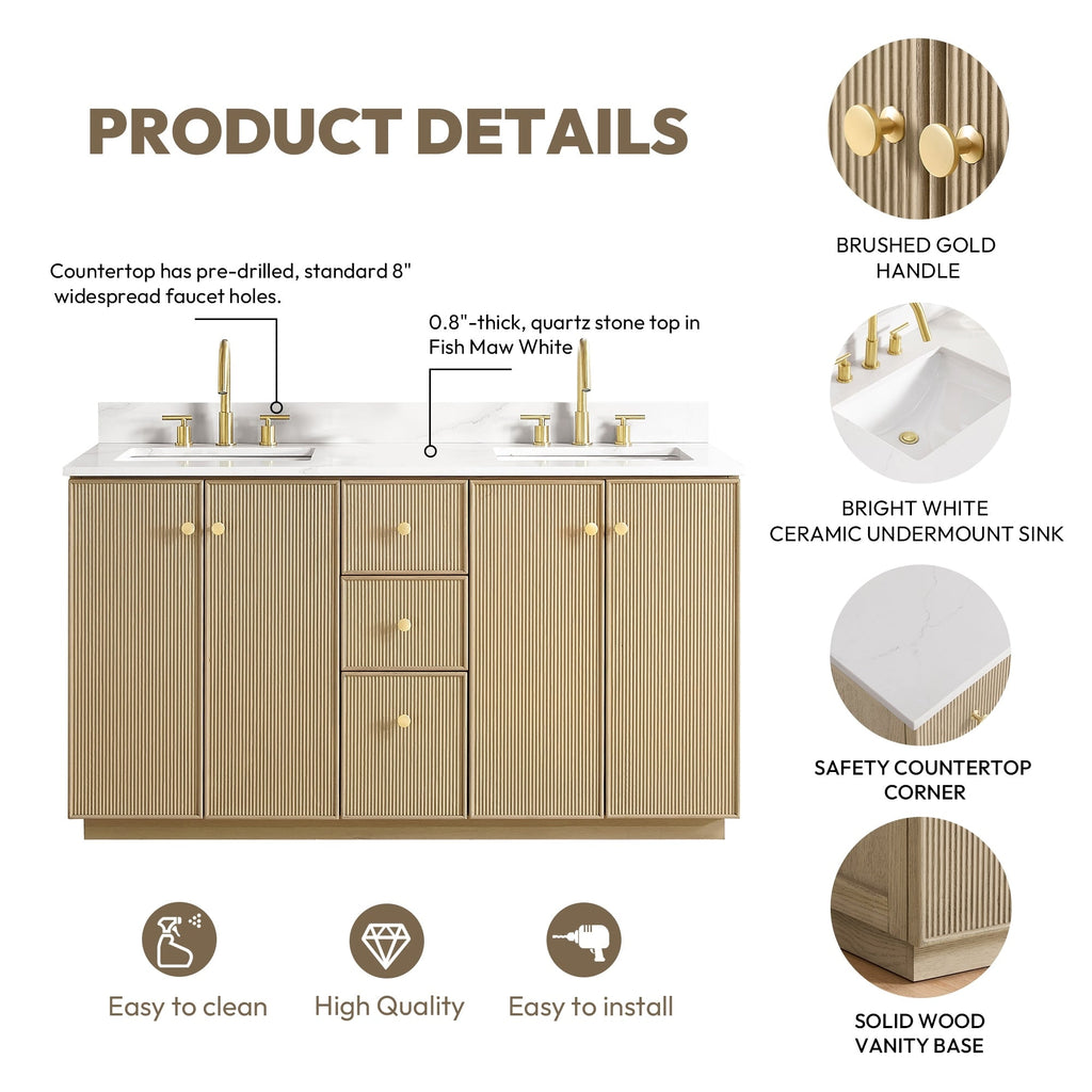 Meuble-lavabo Oza avec dessus en pierre de quartz sans miroir
