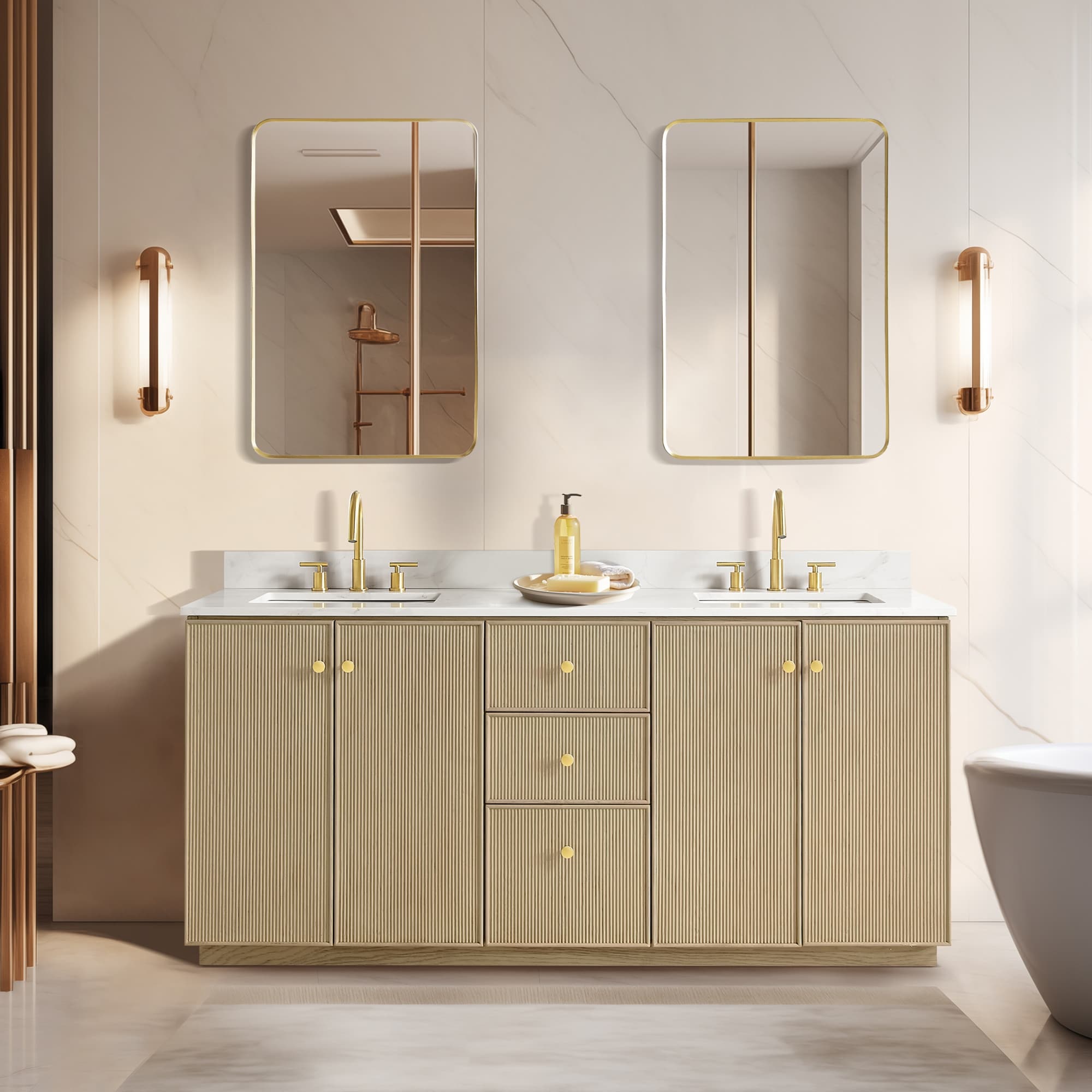 Meuble-lavabo Oza avec dessus en pierre de quartz sans miroir