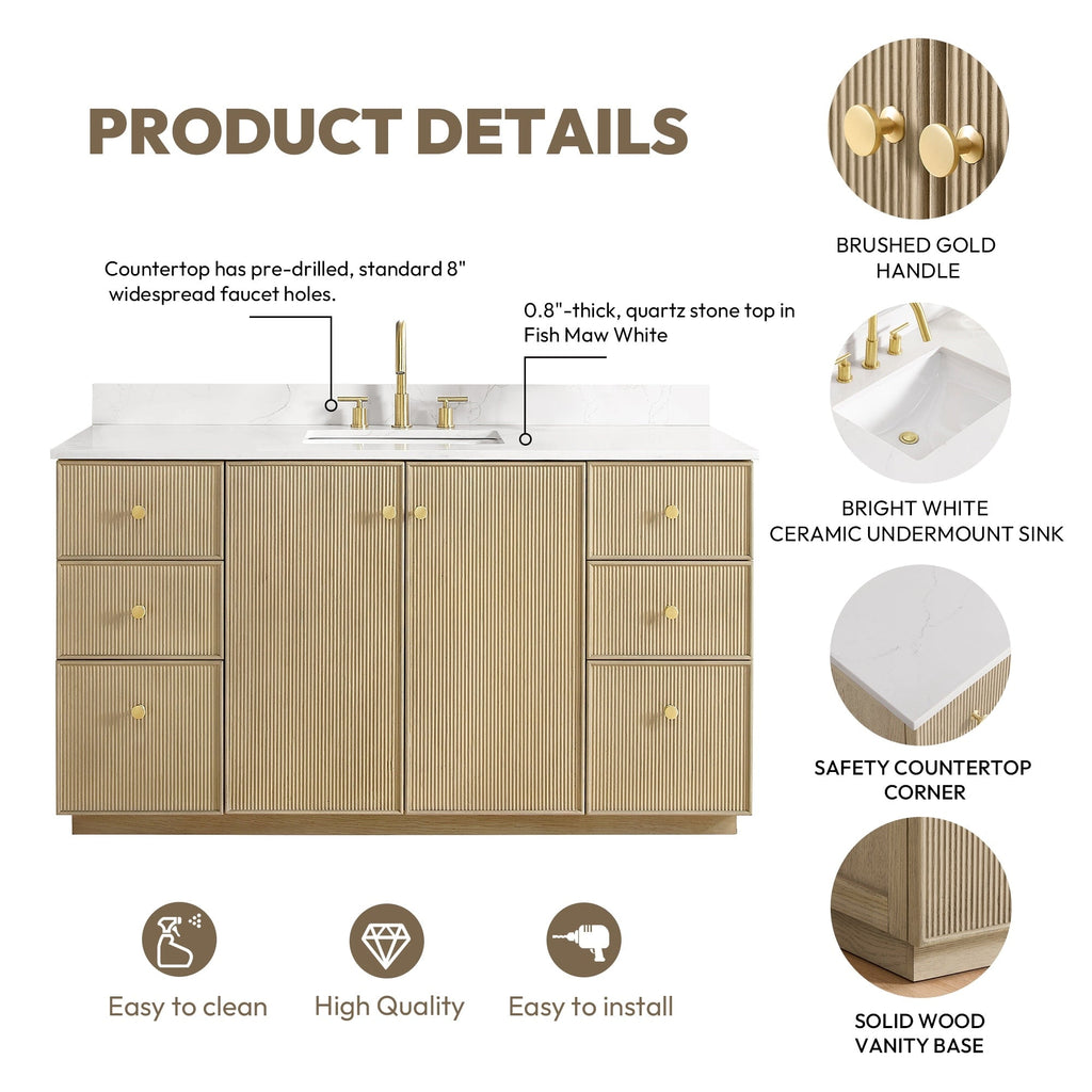 Meuble-lavabo Oza avec dessus en pierre de quartz sans miroir