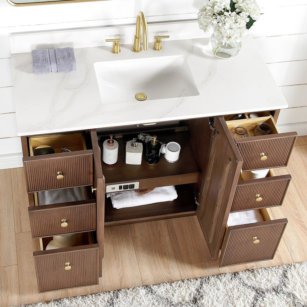 Meuble-lavabo Oza avec dessus en pierre de quartz sans miroir