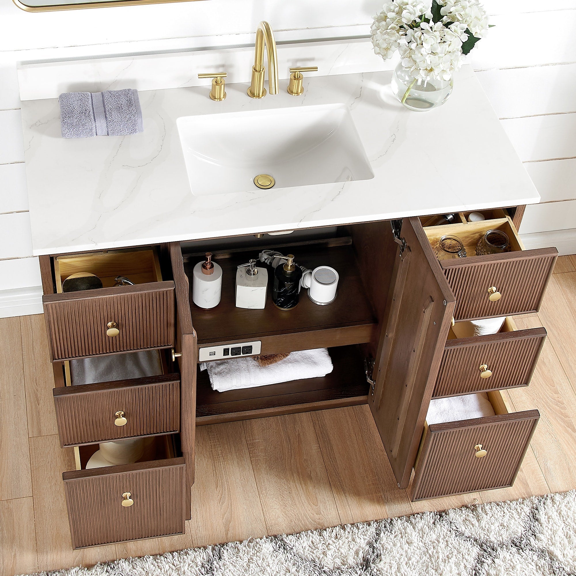 Meuble-lavabo Oza avec dessus en pierre de quartz sans miroir