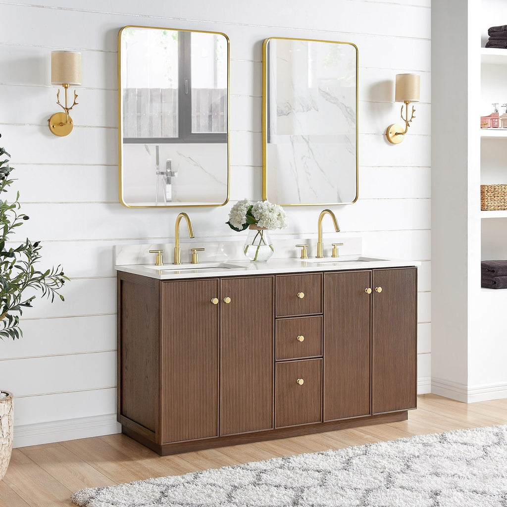 Meuble-lavabo Oza avec dessus en pierre de quartz sans miroir
