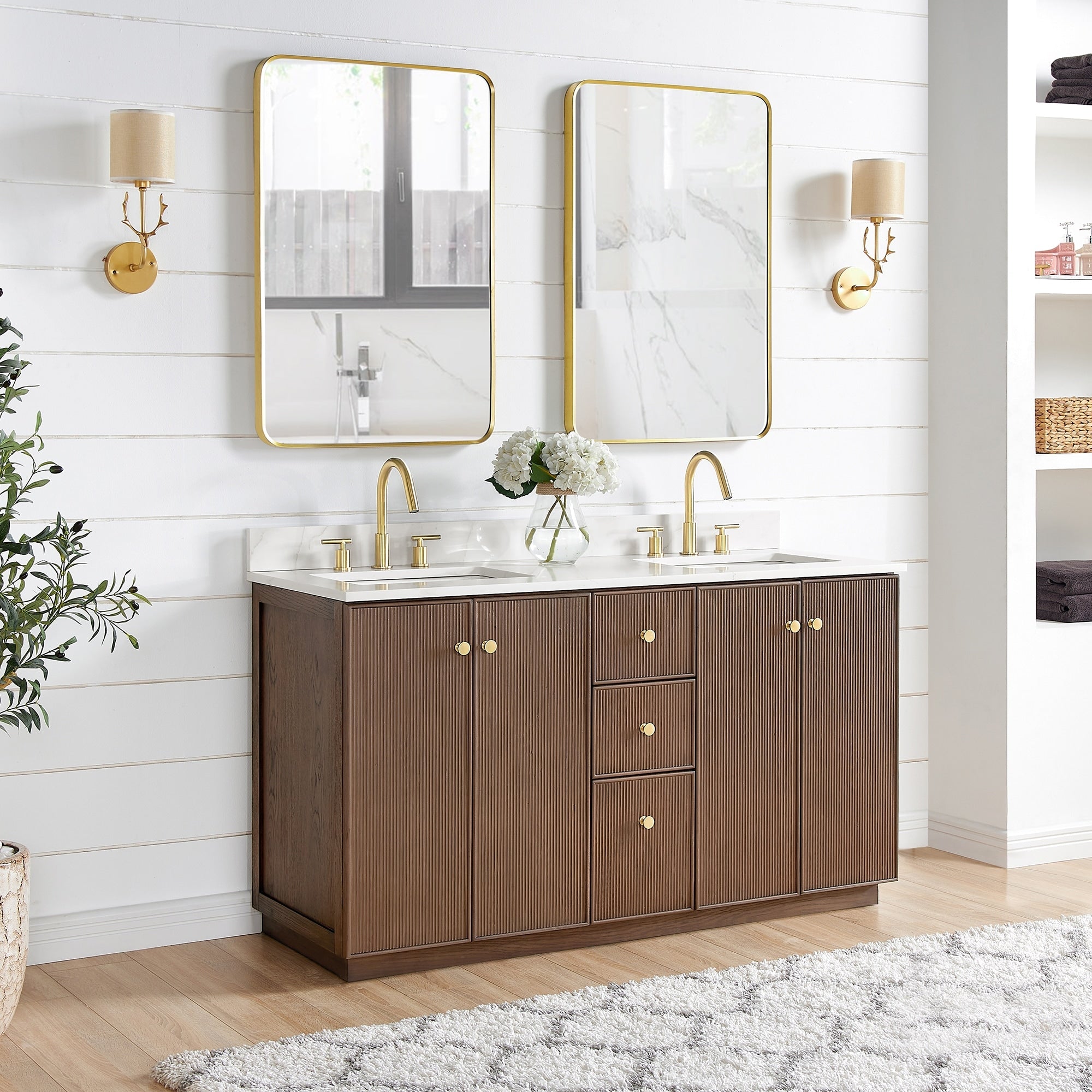 Meuble-lavabo Oza avec dessus en pierre de quartz sans miroir
