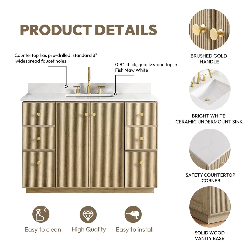 Meuble-lavabo Oza avec dessus en pierre de quartz sans miroir