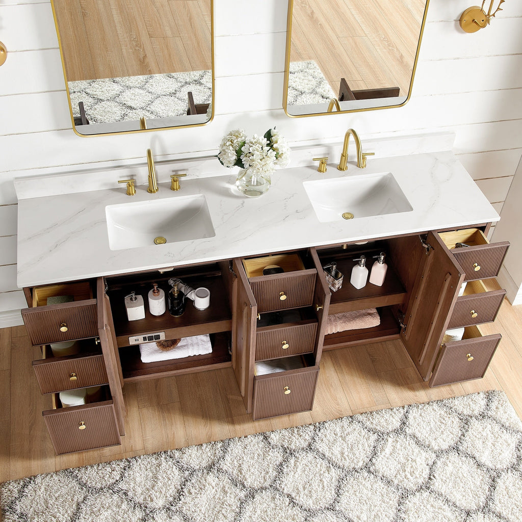 Meuble-lavabo Oza avec dessus en pierre de quartz sans miroir